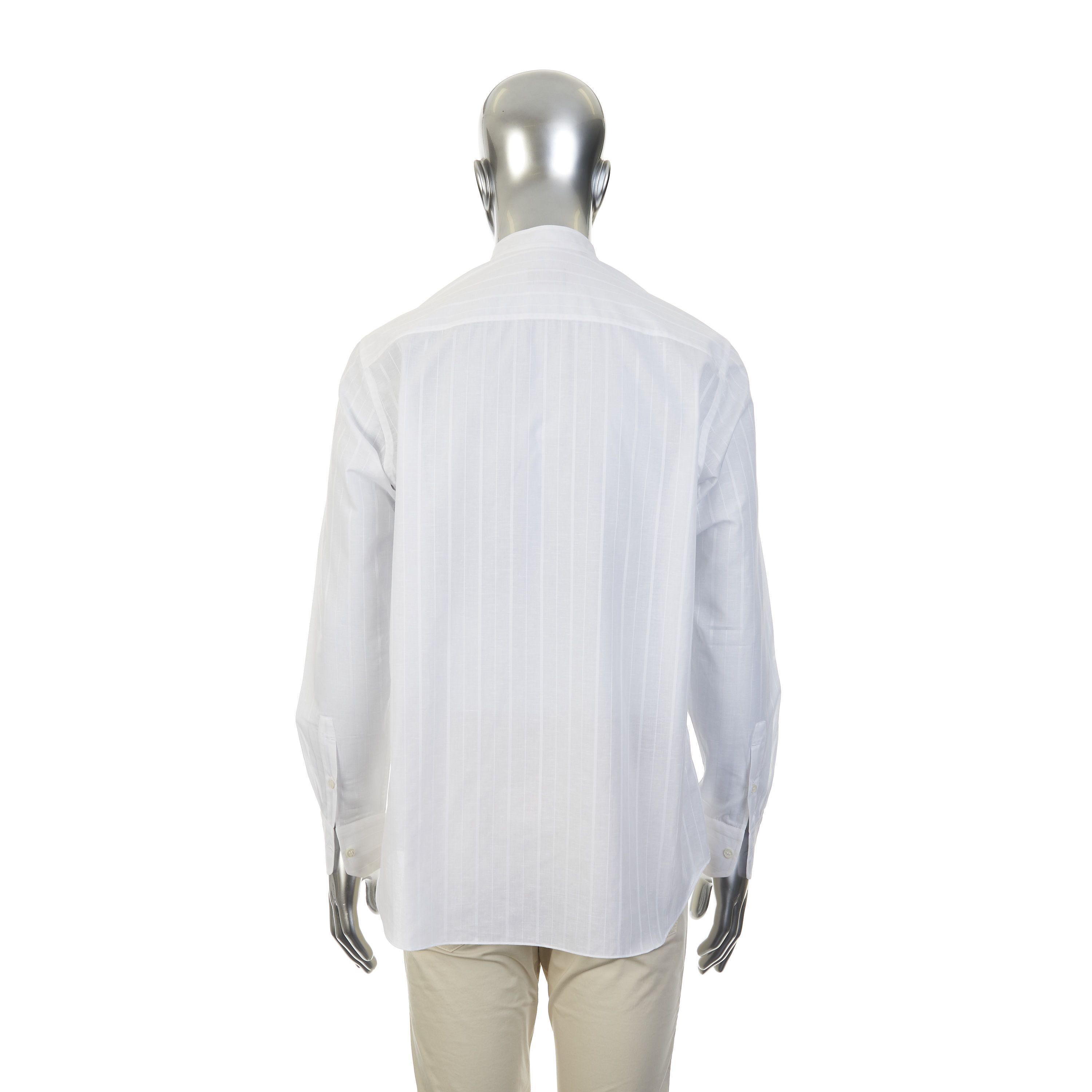 Brioni Mandarin Collar Shirt - Cotton & Linen, Jacquard Stripe Size US M / EU 48-50 / 2 - 6 Thumbnail