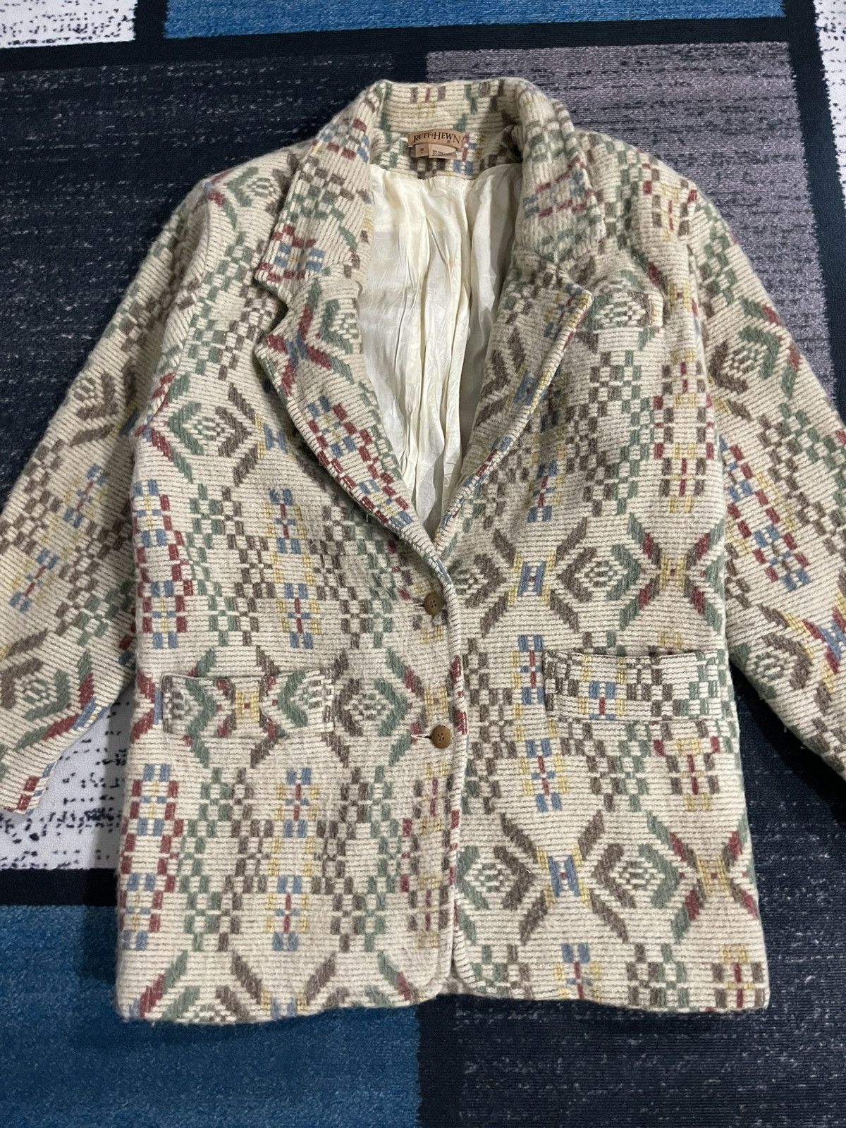 Vintage Vintage Ruff Hewn Abstract Aztec Wool Style Blazer Size US L / EU 52-54 / 3 - 3 Thumbnail