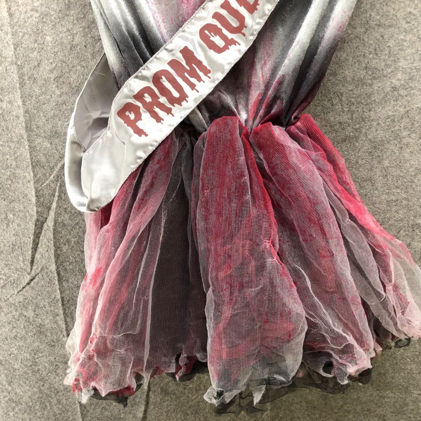 Vintage Spooktacular Creations Girls Halloween Zombie Prom Queen Costume Dress With Sash, Gray, XL 12-14 Years Size ONE SIZE - 4 Thumbnail