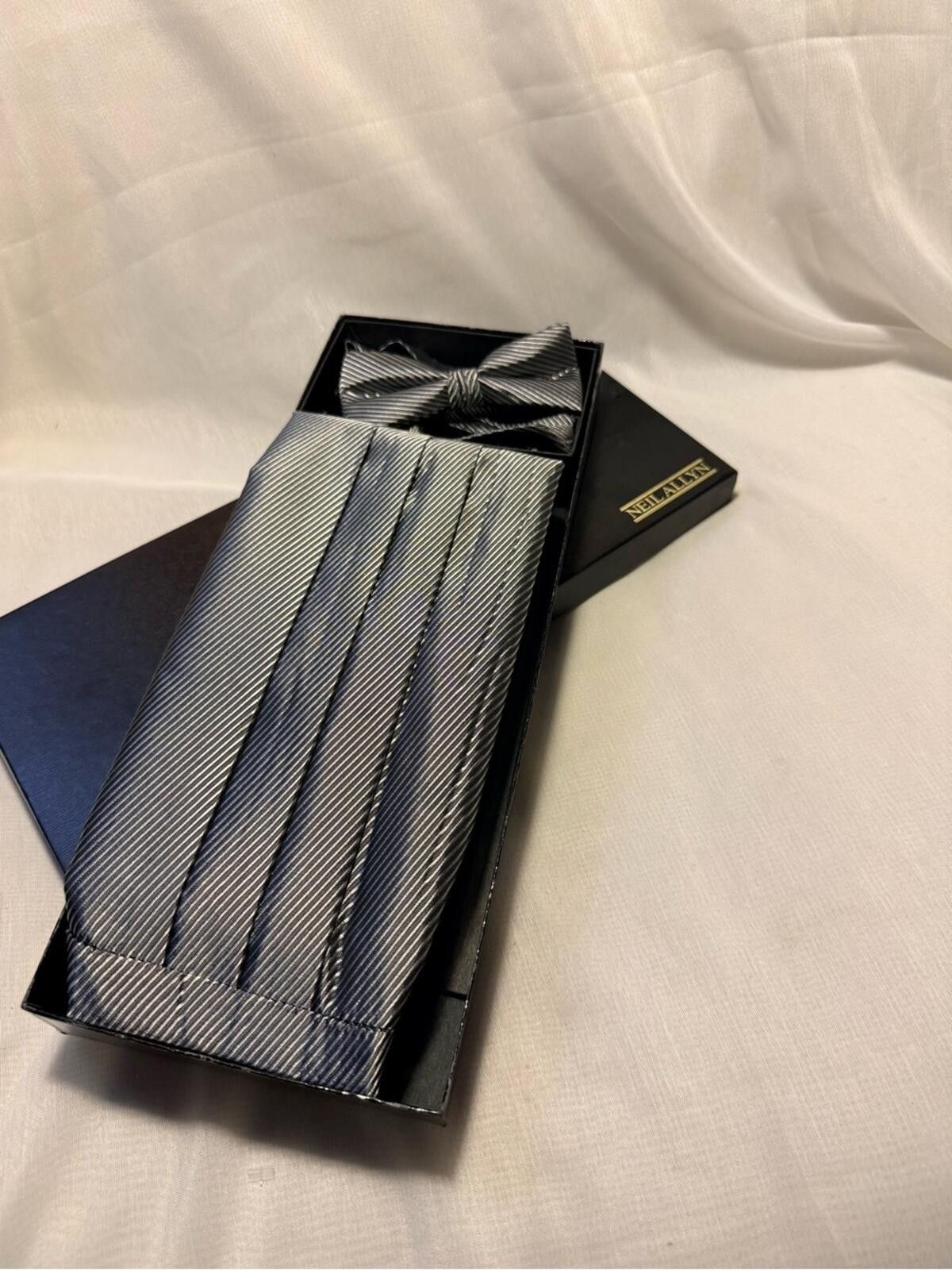 Other Men's Silver Striped Cummerbund and Bow Tie Set Size ONE SIZE - 1 Thumbnail