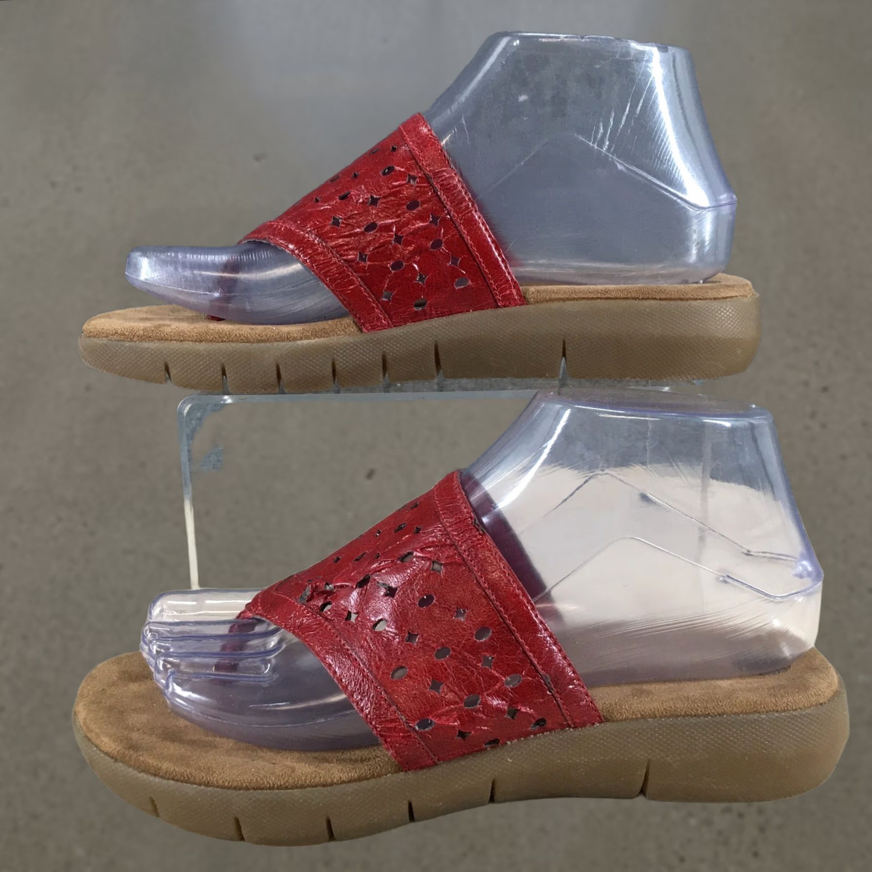 Vintage Aerosoles Sandals Womens 6.5 M Perforated Slip On Slide Red Faux Leather Casual Size US 7 / IT 37 - 1 Thumbnail