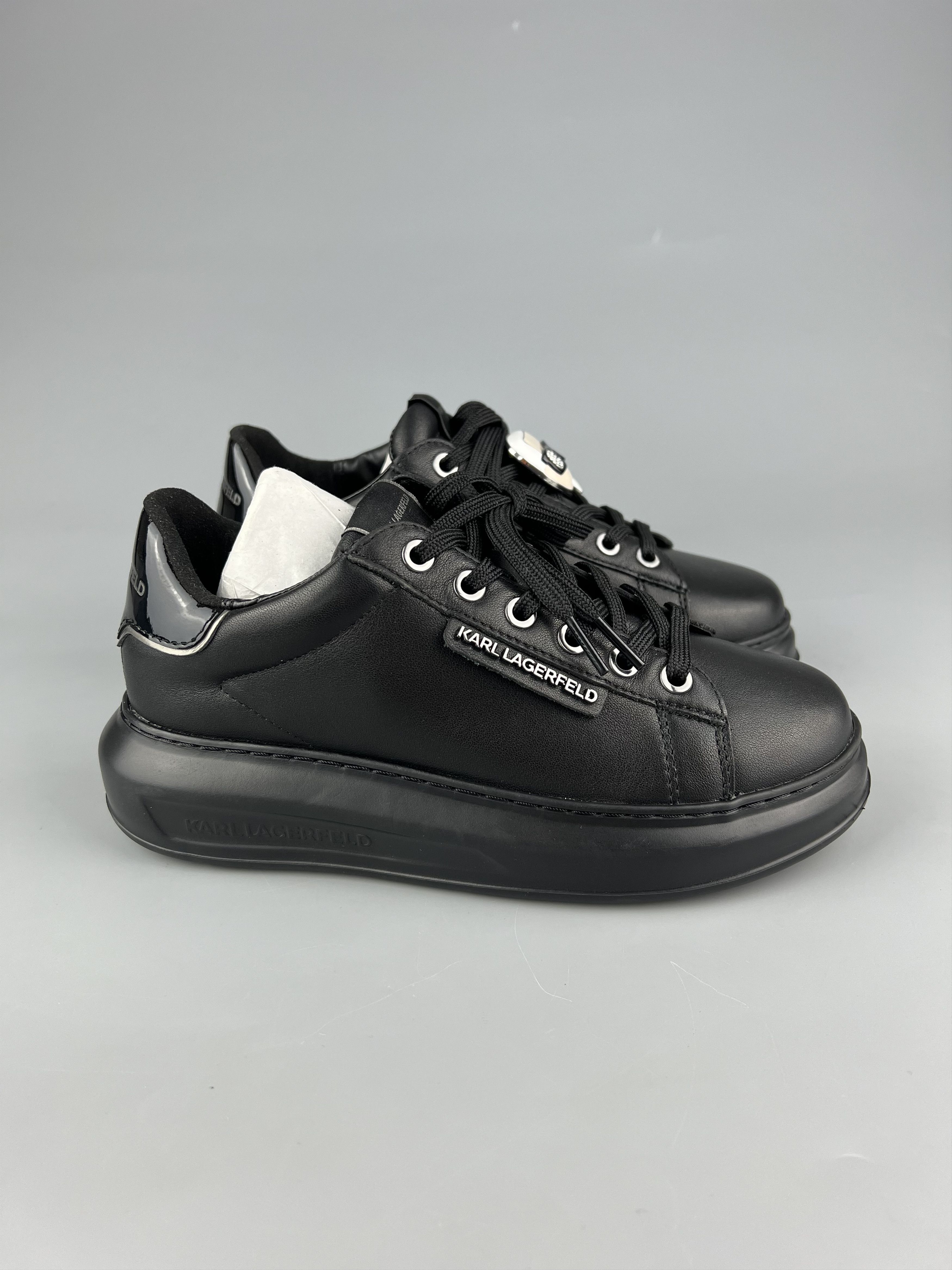 Karl Lagerfeld Karl Lagerfeld Women's Black Leather Sneakers Size US 5 / IT 35 - 2 Thumbnail