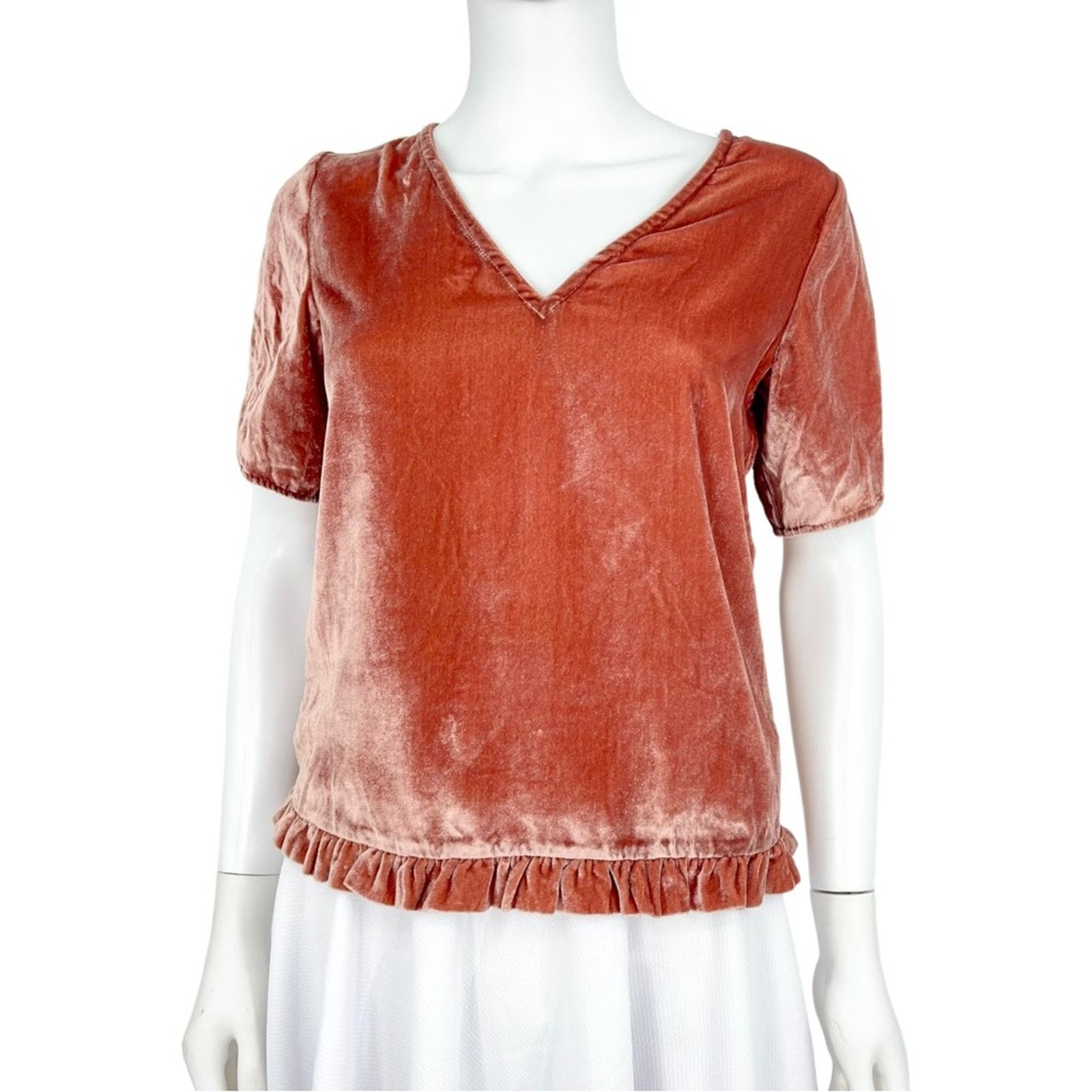 Madewell Madewell Flare Orange Velvet Tulip-Sleeve Ruffle Top XXS Size XXS / US 00 / IT 34 - 3 Thumbnail