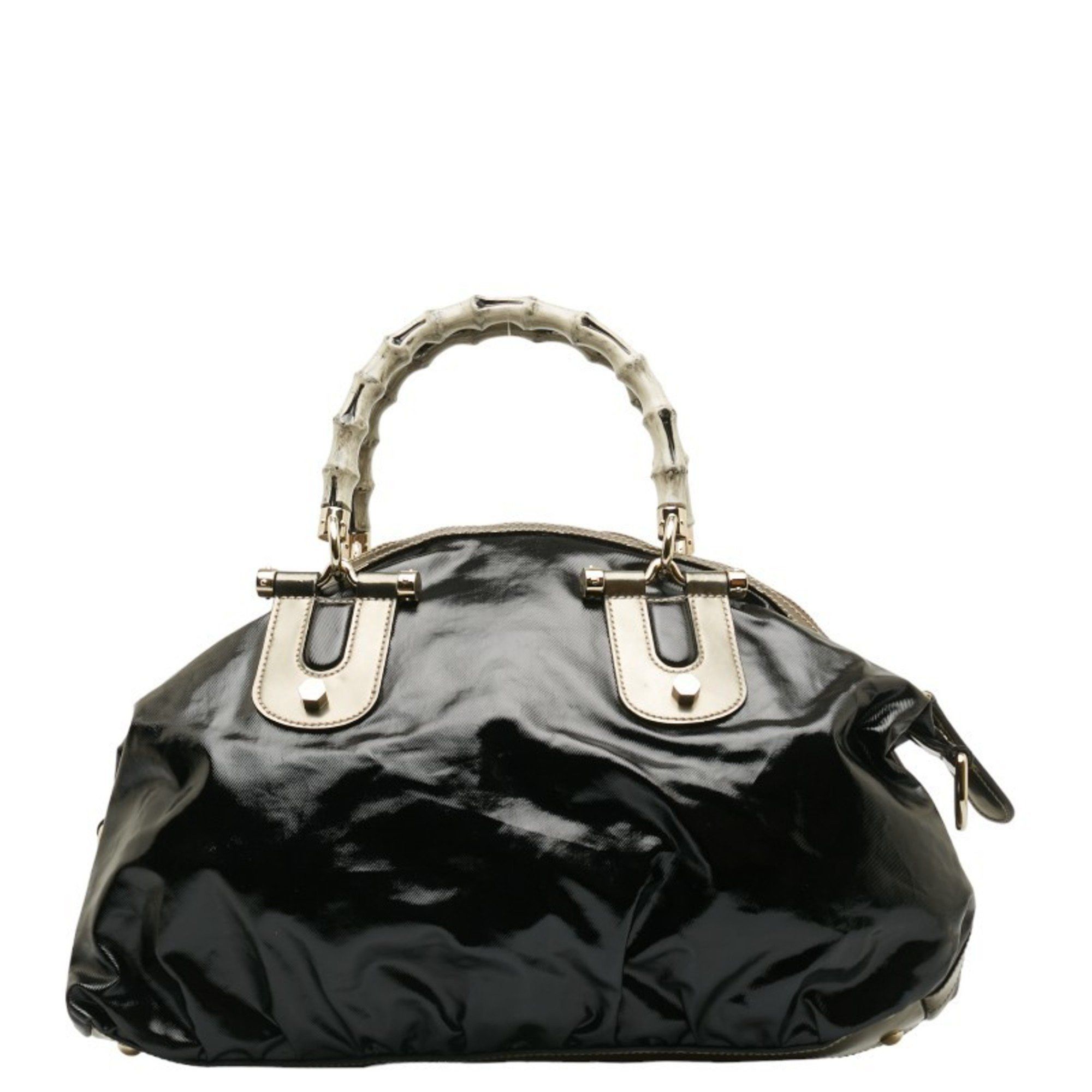 image of Gucci Bamboo Handbag Shoulder Bag 2Way 189867 Black Patent Leather Ladies Gucci, Women's