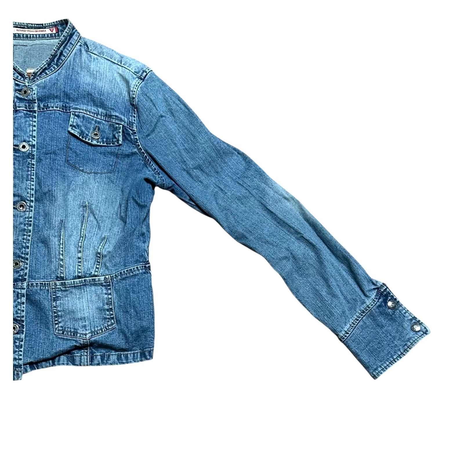 Guess VINTAGE GUESS Denim Tailored Jacket Blue Size XL Women Button Down Jacket Coat Mid-Length Long Sleeve Size 40" / US 18 - 3 Thumbnail