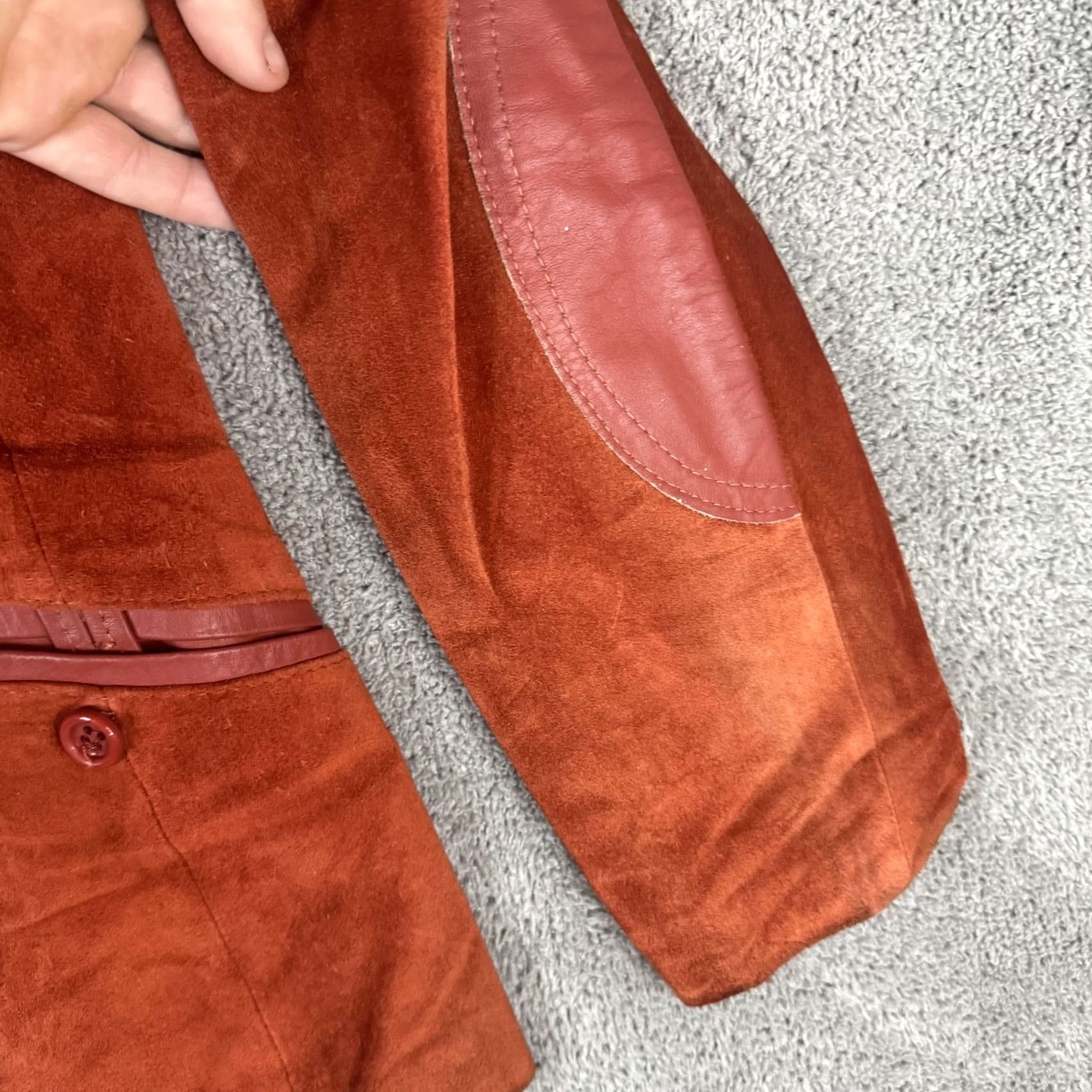 Vintage Split End Ltd Blazer Womens 7/8 Orange Suede Leather Elbow Patch Single Breasted Jacket Size M / US 6-8 / IT 42-44 - 3 Thumbnail