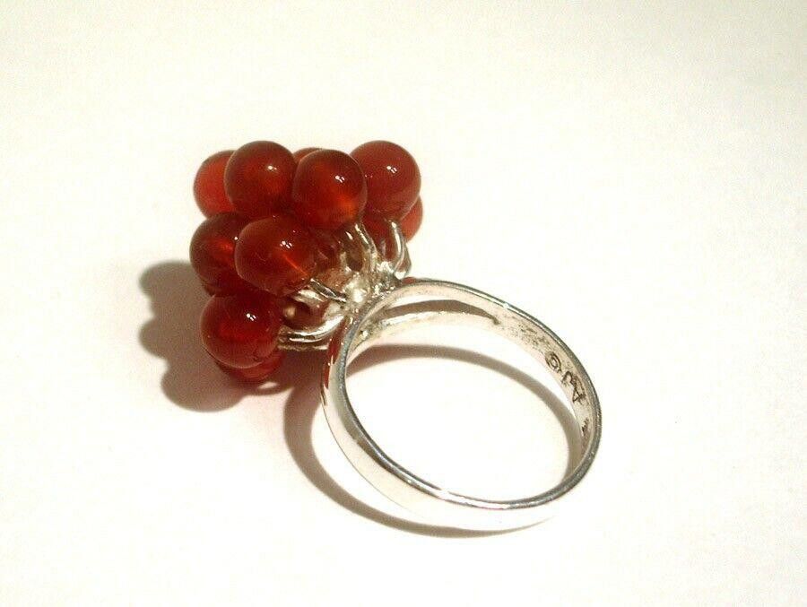 Designer Grape Cluster Cocktail Ring Sterling with Carnelian Beads Size ONE SIZE - 3 Thumbnail