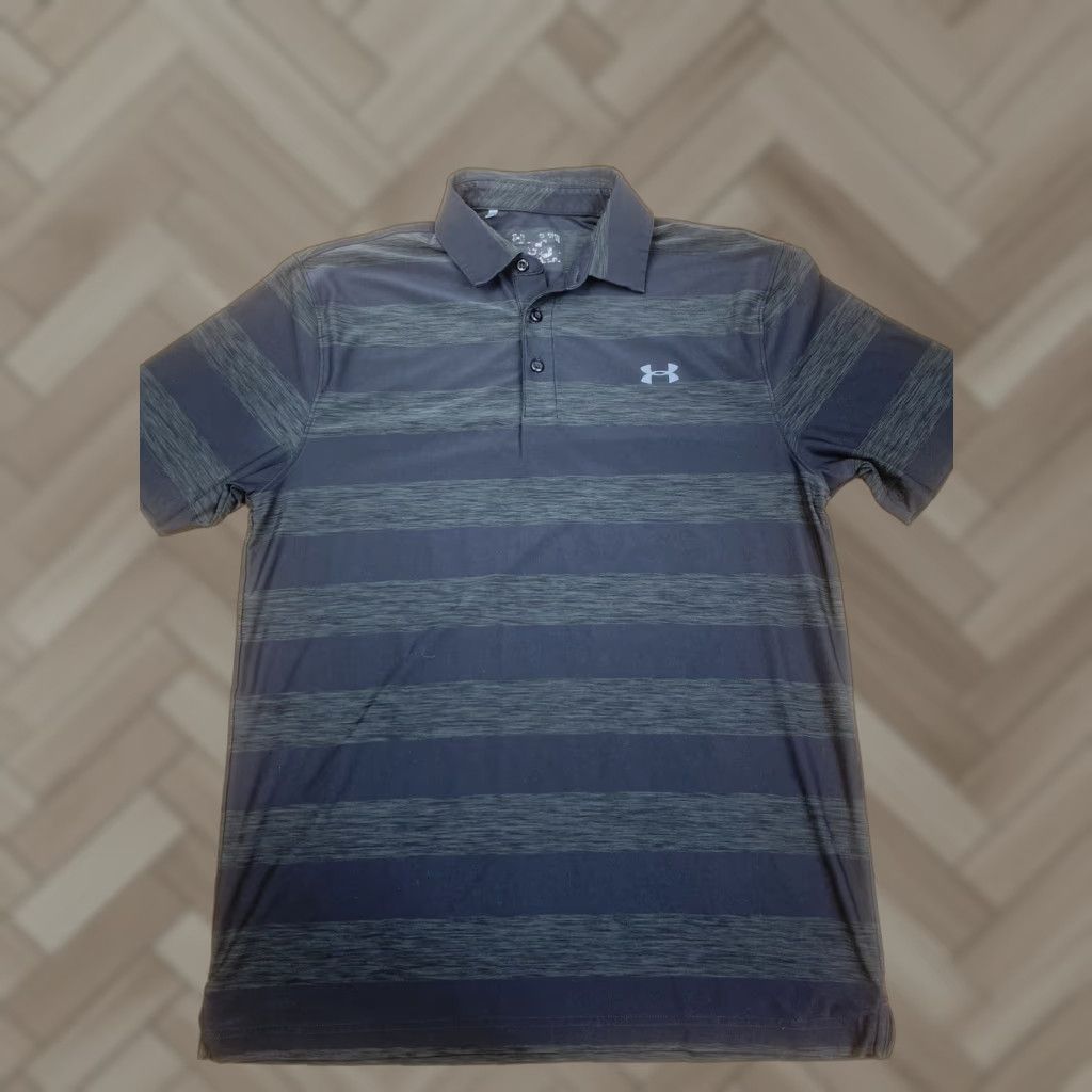 Under Armour Under Armour HeatGear Polo Mens M Black Striped Golf Stretch Performance Shirt Size US M / EU 48-50 / 2 - 1 Thumbnail