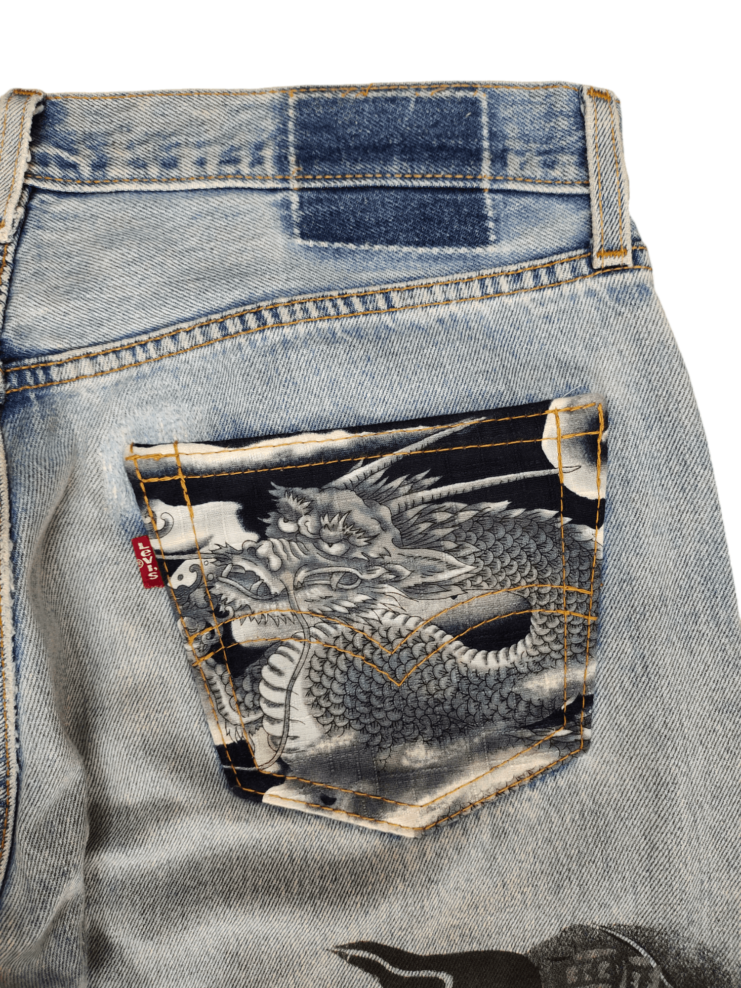 Levi's Vintage Levis 501 Japanese Script Dragon Print Distress Jean Size US 33 - 15 Thumbnail
