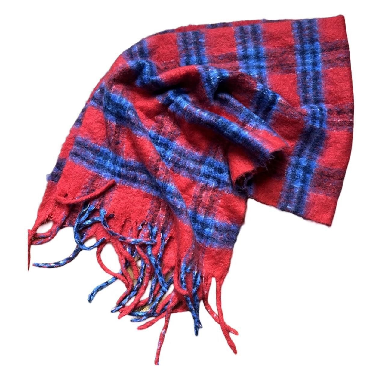 American Eagle Outfitters Aerie red and blue plaid check fringe winter scarf Size ONE SIZE - 2 Thumbnail