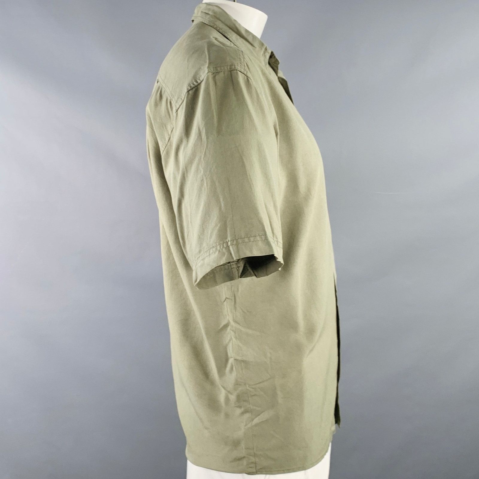 Byblos Green Olive Silk One Pocket Short Sleeve Shirt Size US S / EU 44-46 / 1 - 2 Thumbnail
