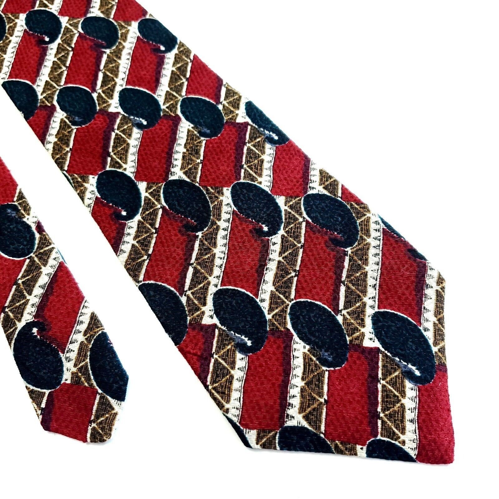 Tom James Tom James Red Brown Jacquard Print Short Abstract Silk Tie Size ONE SIZE - 1 Thumbnail