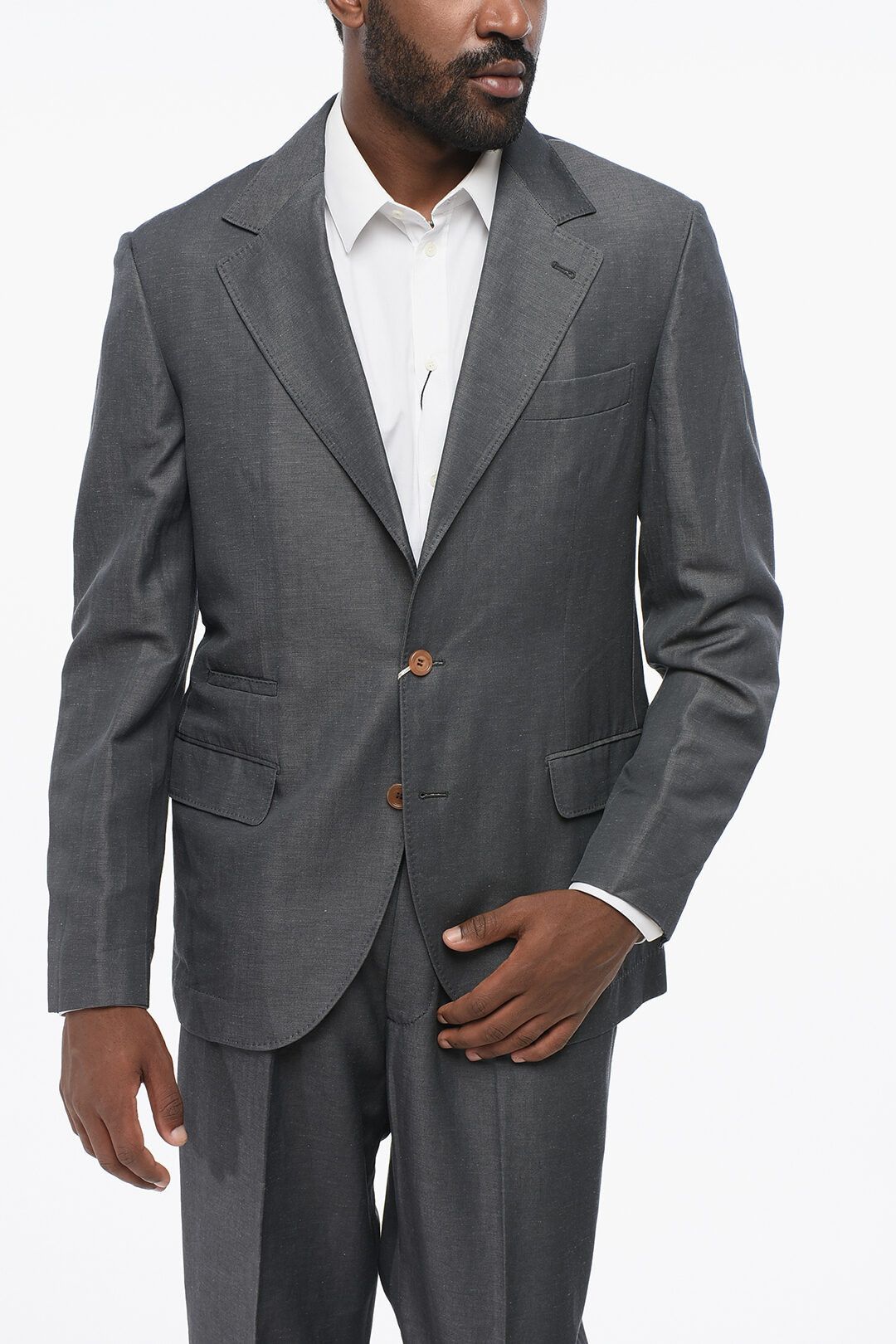 Brunello Cucinelli og1mm0725 Single-breasted Linen Blend Suit in Dark Grey Size US XL / EU 56 / 4 - 2 Thumbnail