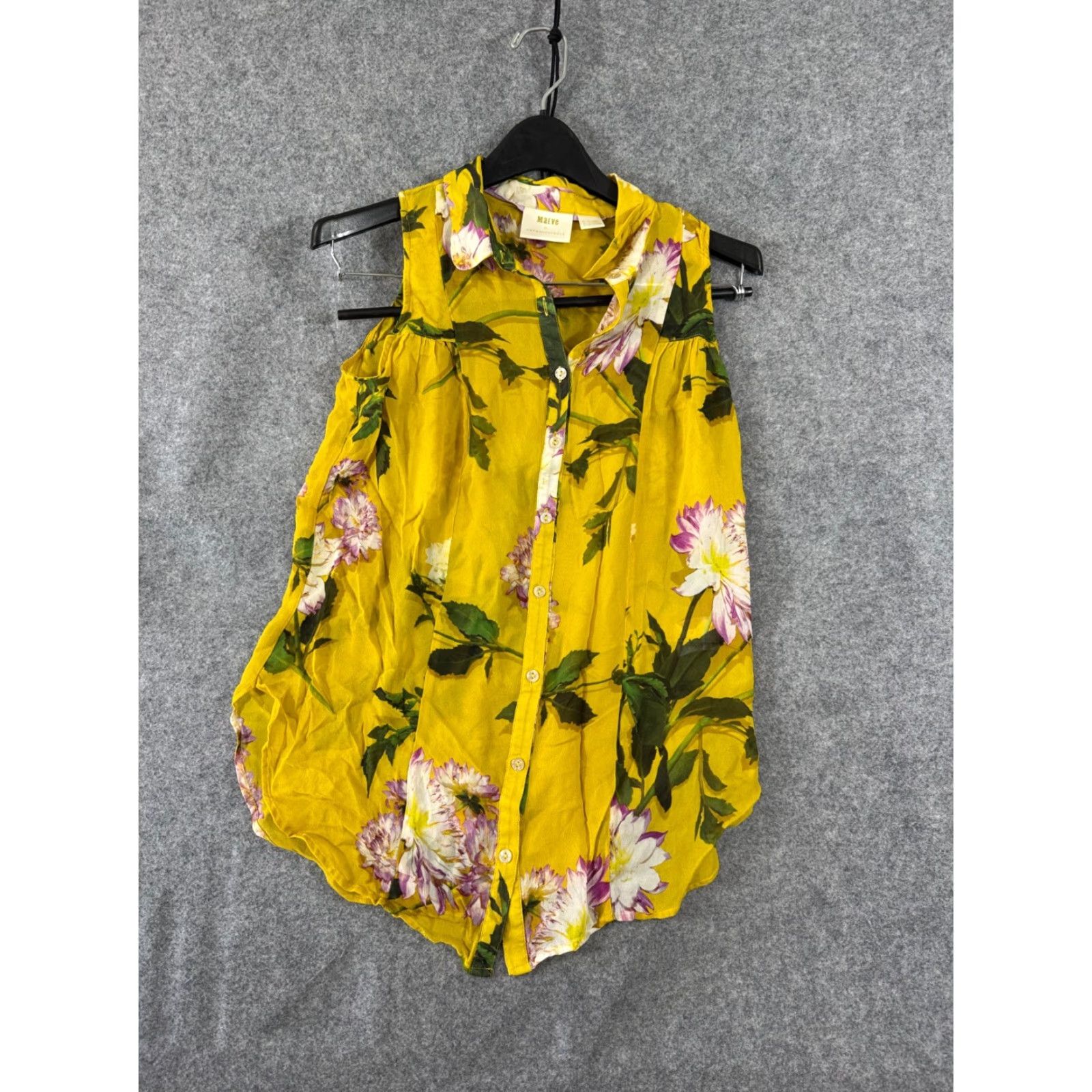 Anthropologie Maeve By Anthropologie Sheer Shirt Womens 4 Duchess Yellow Floral Sleeveless Geometric? Wait Size S / US 4 / IT 40 - 3 Thumbnail