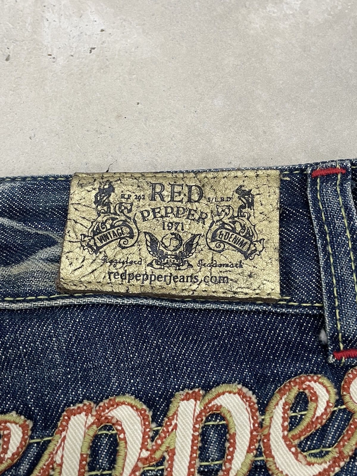 Red Pepper Heavy Stich Whisker Studded Flare Denim