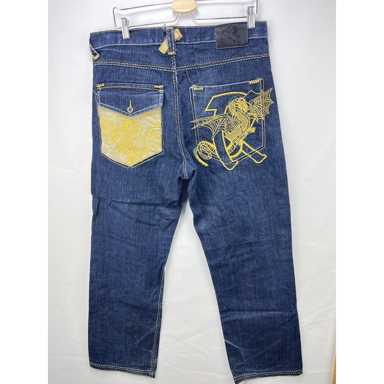 Vintage Y2K Refuse Baggy Dragon Embroidered 34 x 32 Denim
