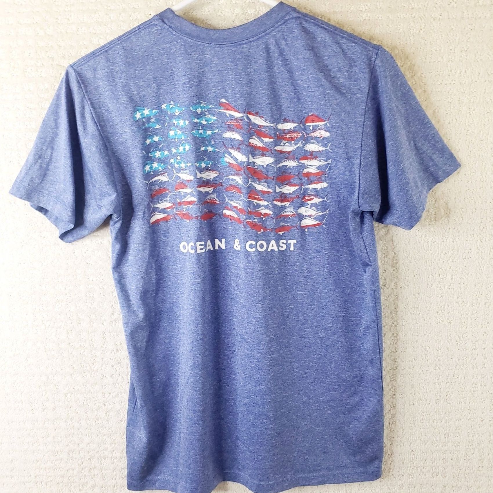 Vintage Ocean Advantage Men's S Blue Short Sleeve T-Shirt Fishing American Flag Size US S / EU 44-46 / 1 - 6 Thumbnail