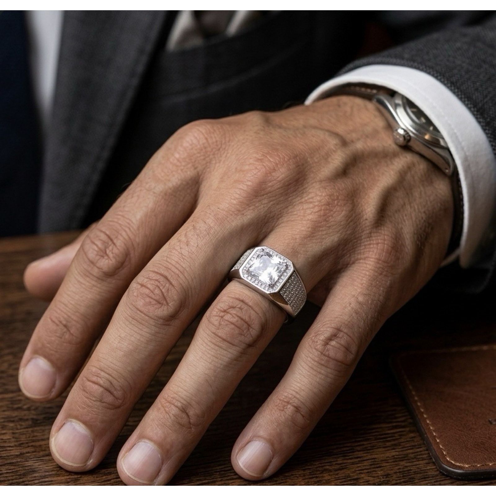 Other Emerald Cut Moissanite Men Signet Ring 925S Silver OneSize Size ONE SIZE - 6 Thumbnail
