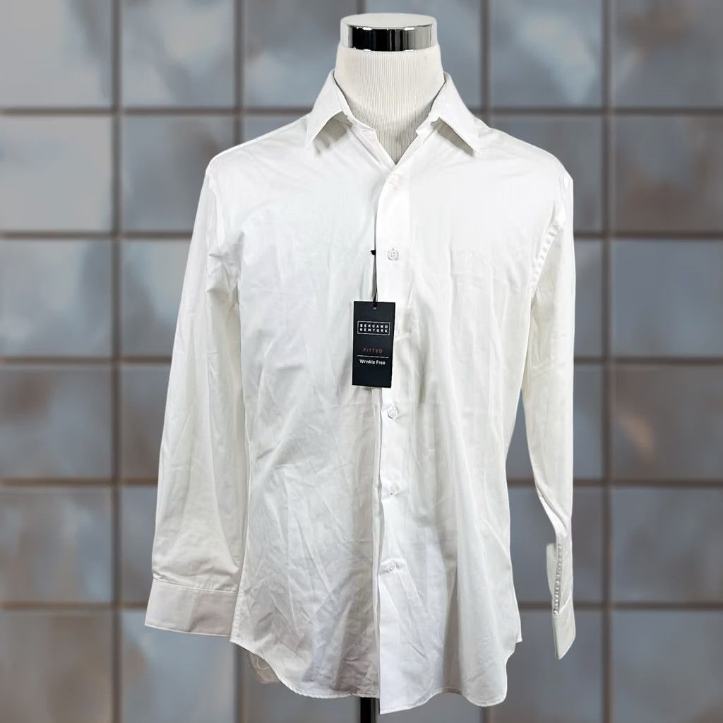 Vintage Bergamo New York Dress Shirt White Cotton 16 16.5 32/33 NWT Wrinkle Free Regular Mens Shirt Size 46R - 1 Thumbnail