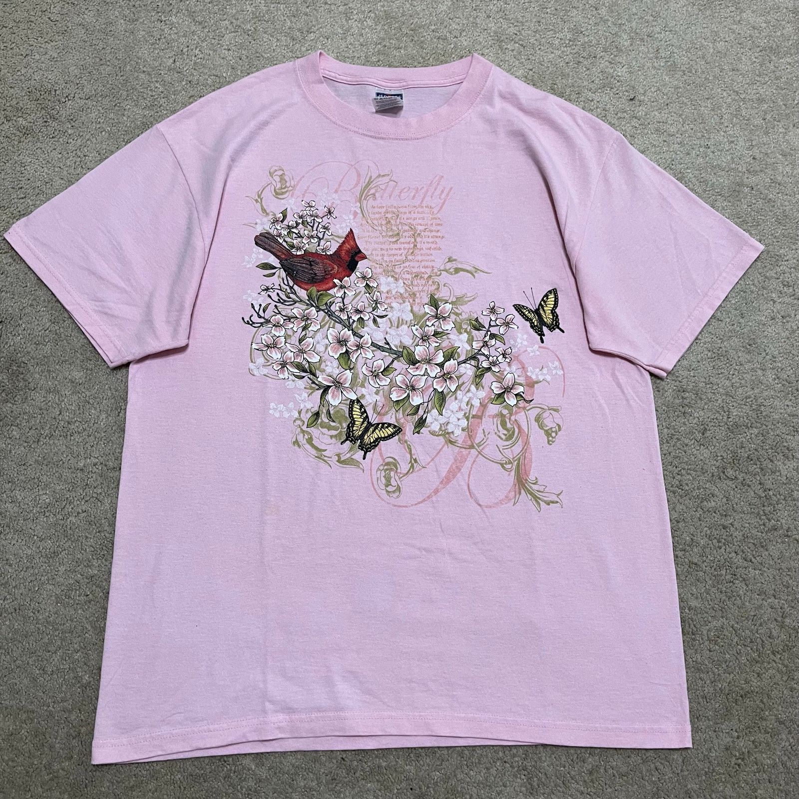 Jerzees Jerzees Cardinal Butterfly Floral Pink Graphic Shirt Large Size US L / EU 52-54 / 3 - 1 Thumbnail