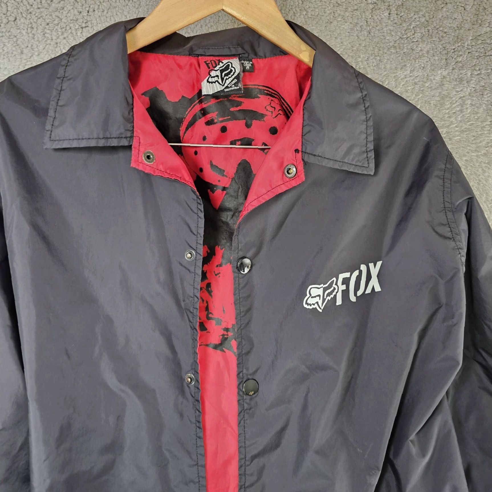 Fox Racing VINTAGE Fox Racing Jacket Mens L Black Windbreaker Snap Front Lined Motocross Moto Size US L / EU 52-54 / 3 - 2 Thumbnail