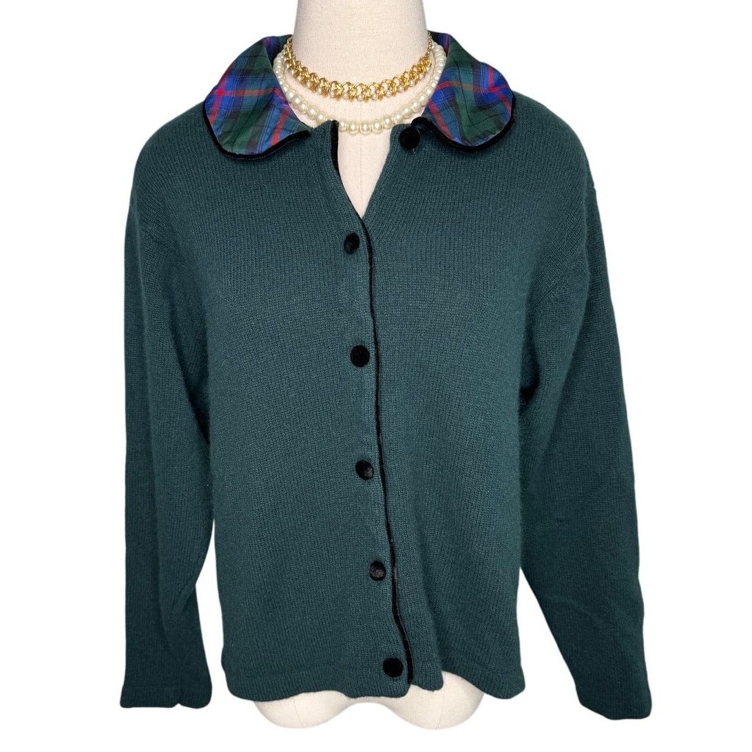 Vintage Vintage wool angora plaid round collar cardigan size M Size M / US 6-8 / IT 42-44 - 2 Thumbnail