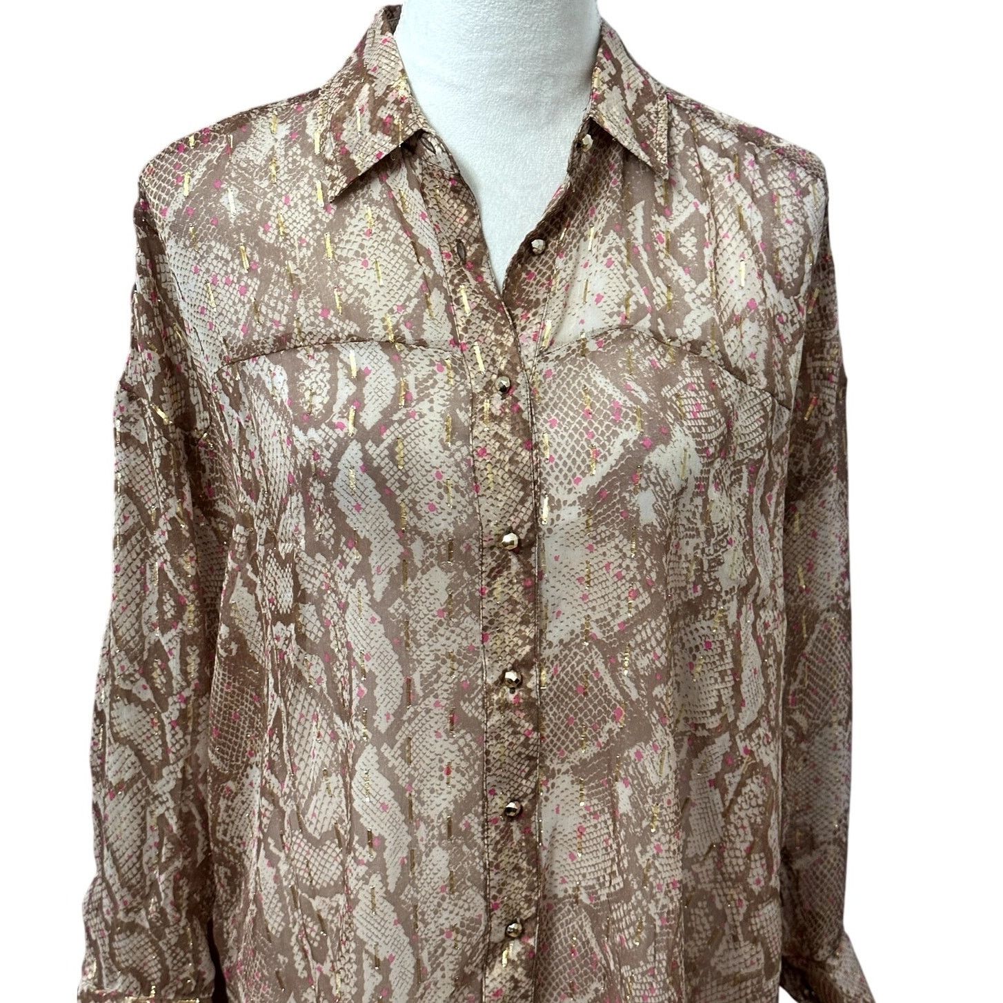 River Island River Island Collared Shirt Button-Up Snake High Low Small Size S / US 4 / IT 40 - 2 Thumbnail