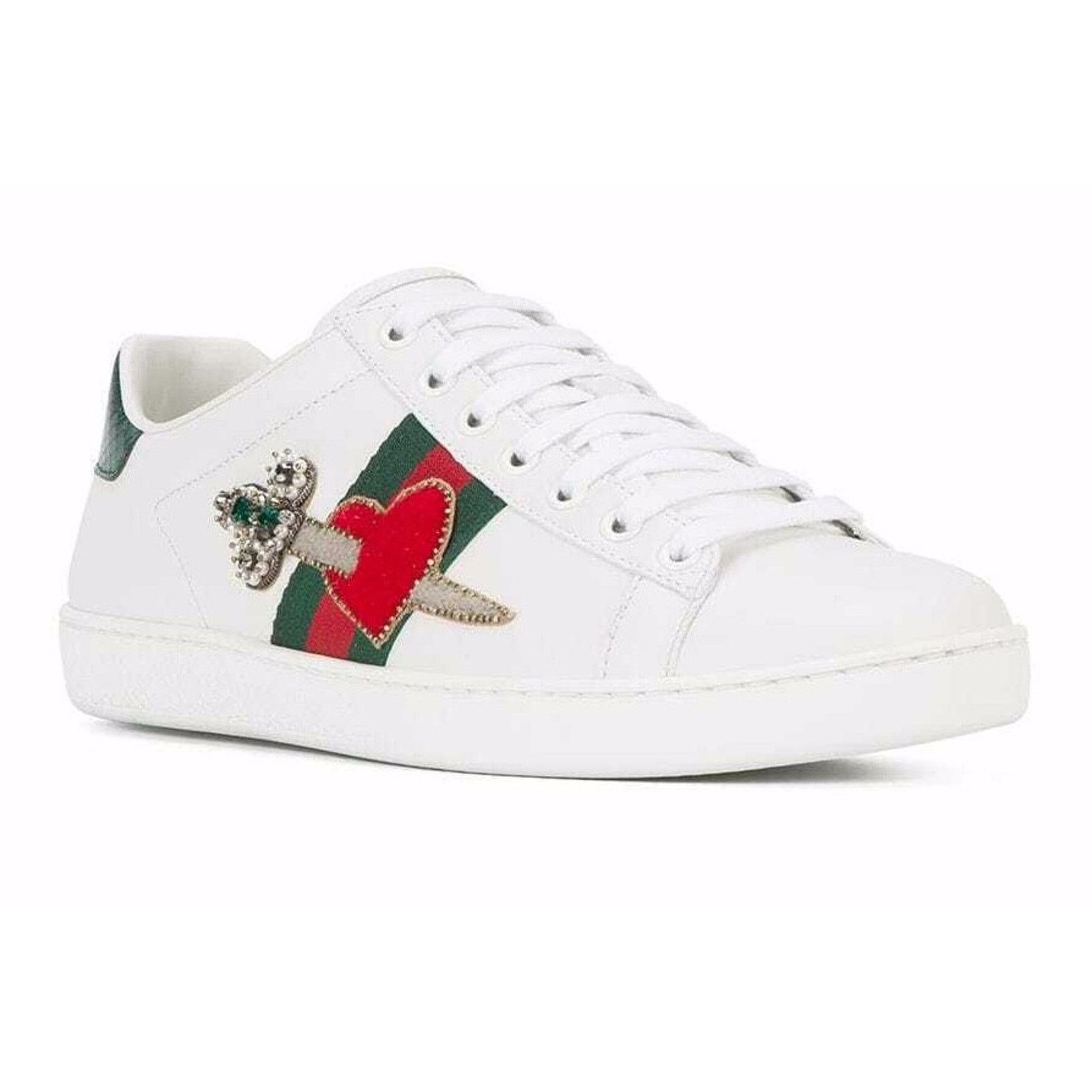 Gucci Gucci New Leather Red Heart Dagger Flat Trainer Sneaker 41.5 Size US 11.5 / IT 41.5 - 3 Thumbnail