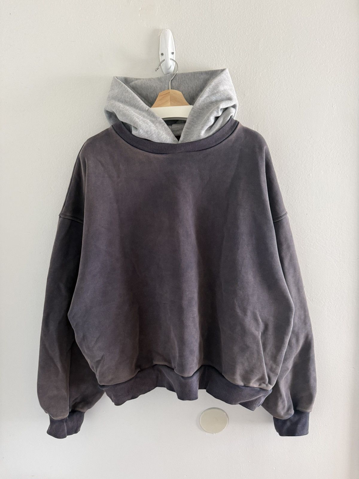 Selah Rocky Layered Crewneck Stone-Washed Hoodie Purple/Gray