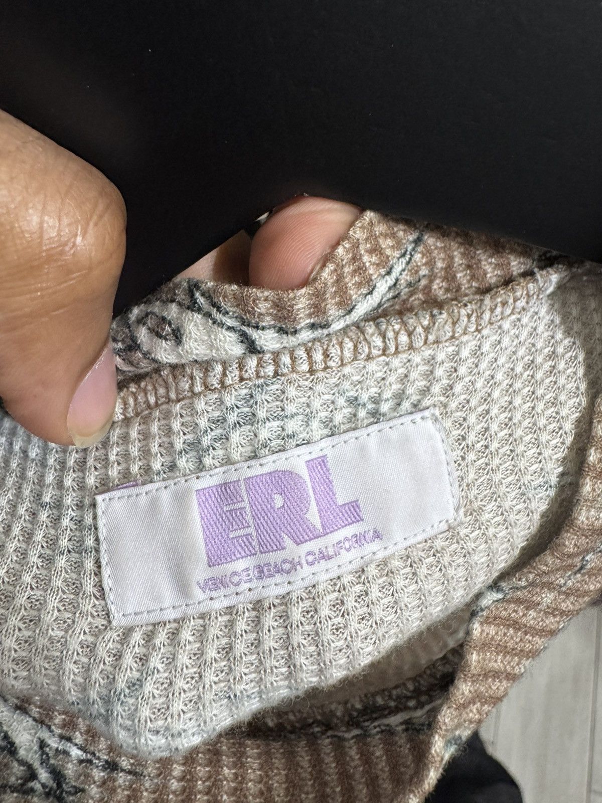 ERL ERL - Logo-Print Waffle-Knit Cotton T-Shirt - Brown XS Size XS / US 0-2 / IT 36-38 - 3 Thumbnail