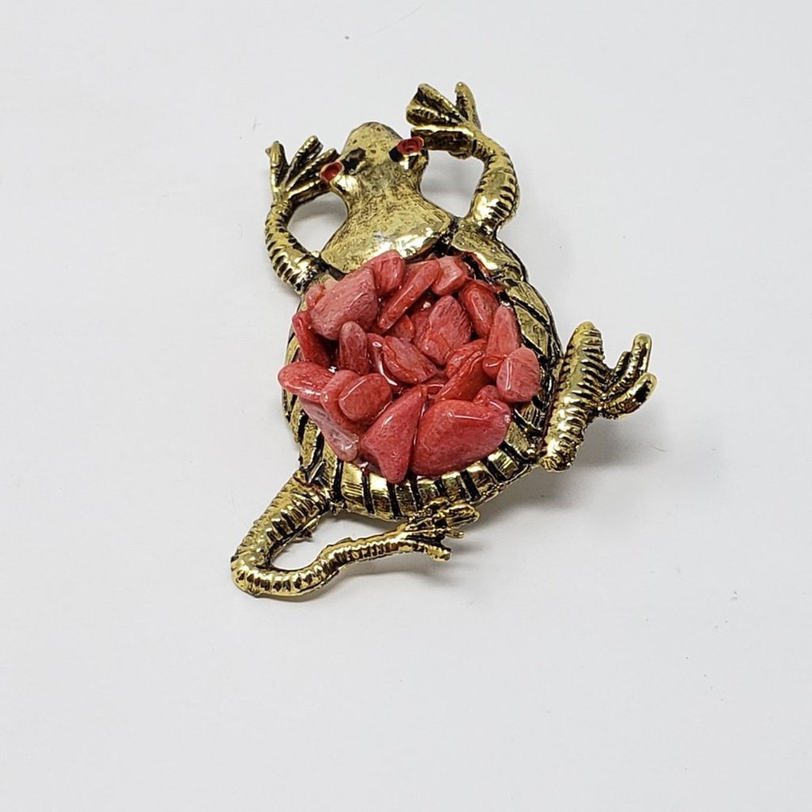 Other Gold-Tone Frog Brooch Blush Rose Colored Stone Body Red Eyes Size ONE SIZE - 4 Thumbnail