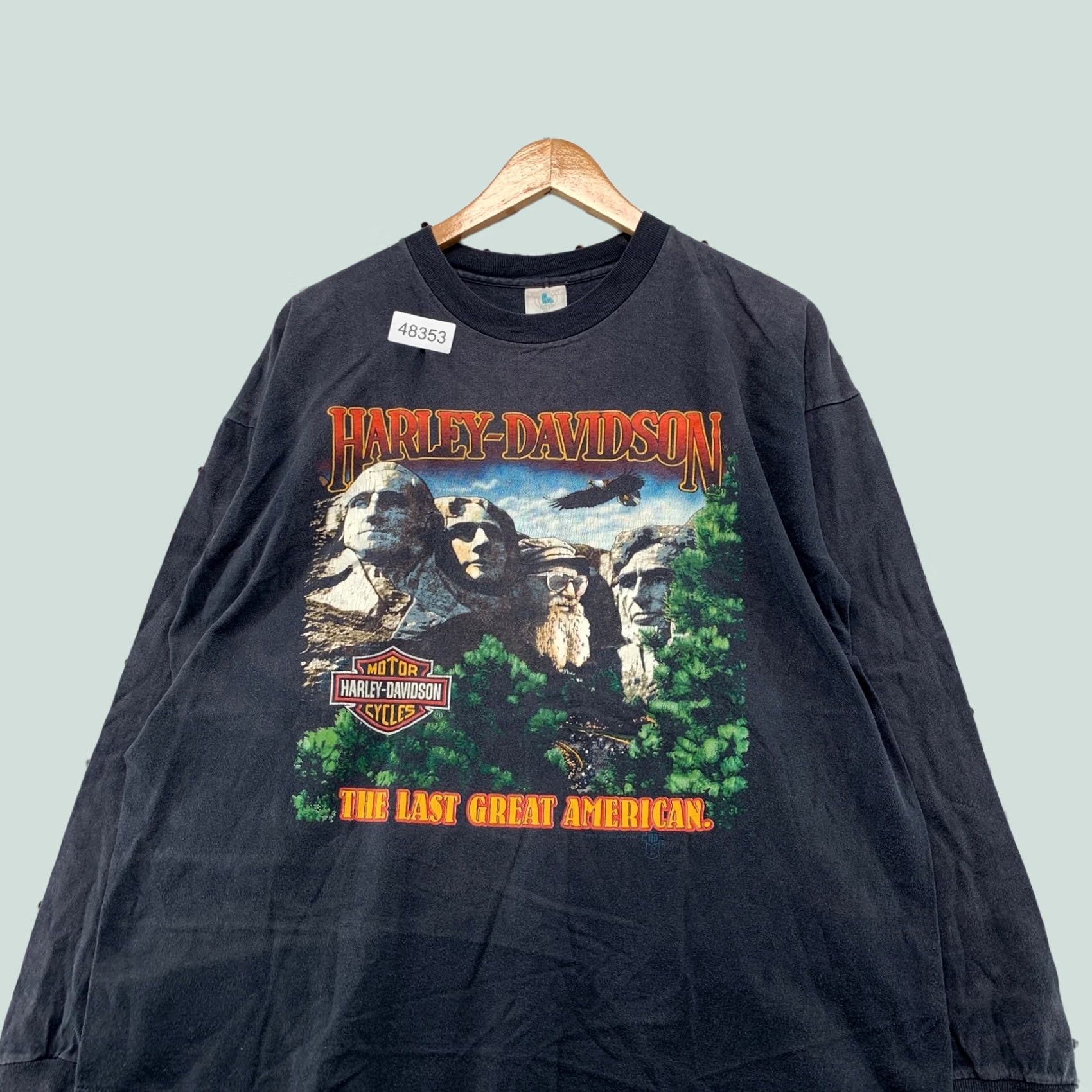 Harley Davidson VINTAGE Harley-Davidson Long Sleeve Shirt Mens 2XL Black Mount Rushmore Graphic Print Logo 100% Cotton Jersey Double-Sided Crew Neck Size US XXL / EU 58 / 5 - 1 Thumbnail