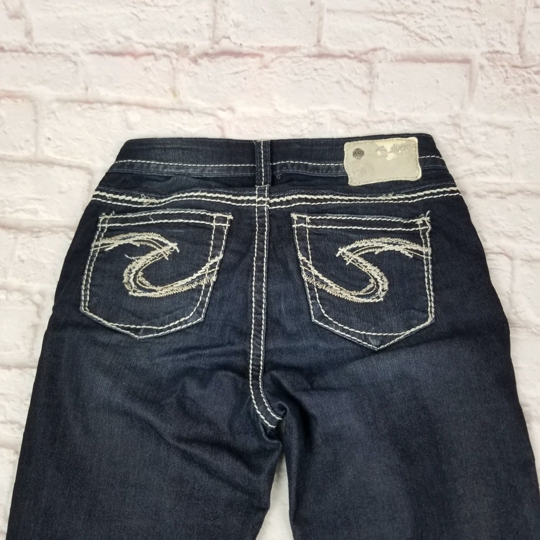 Silver Jeans Co. VINTAGE Silver Jeans Junior Teens 27 x 30 Suki Super Skinny Dark Wash Denim Embroilered Size 27" / US 4 / IT 40 - 5 Thumbnail