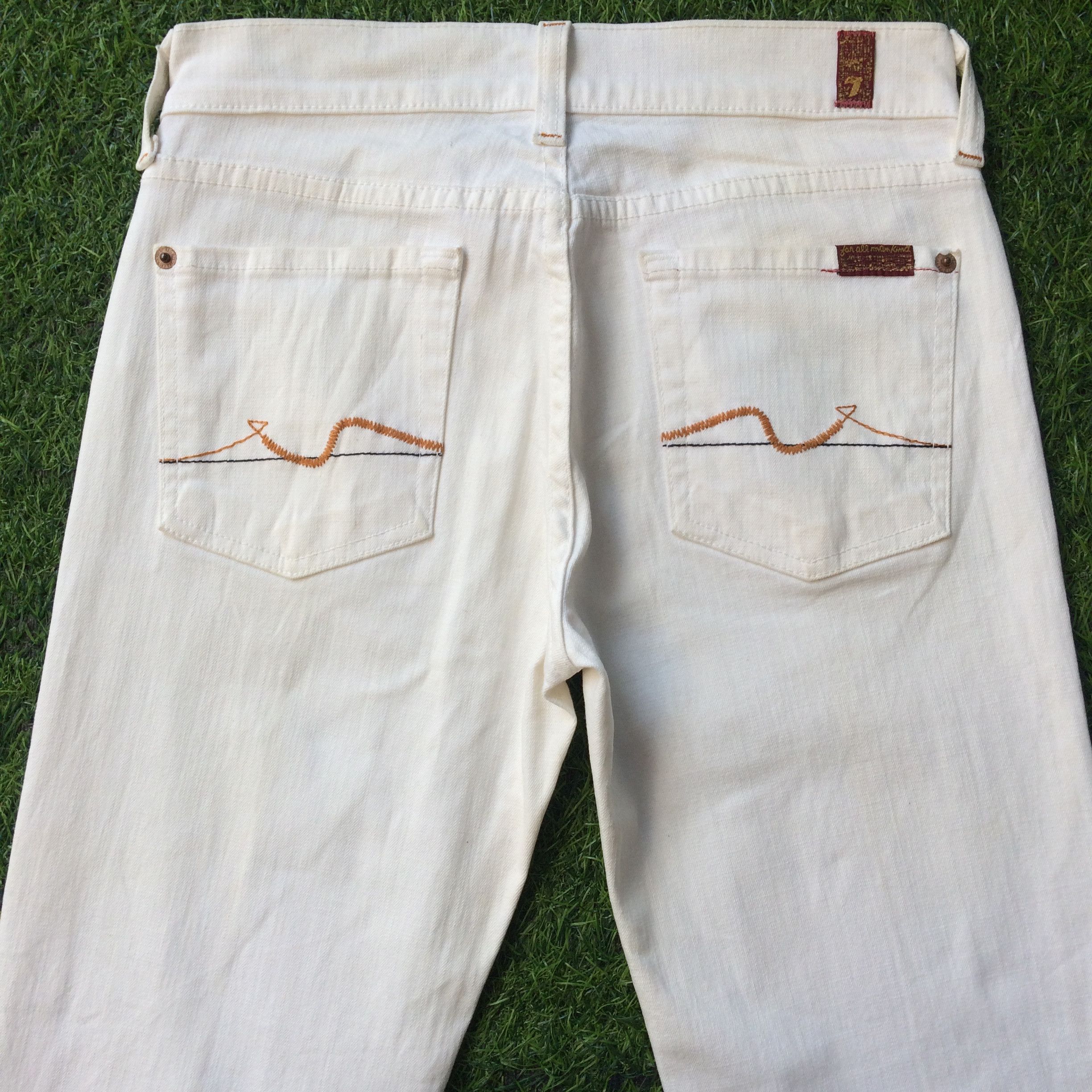 7 For All Mankind × Jean American White Denim Flare Jeans D-568 Size 25" / US 0 / IT 36 - 4 Thumbnail