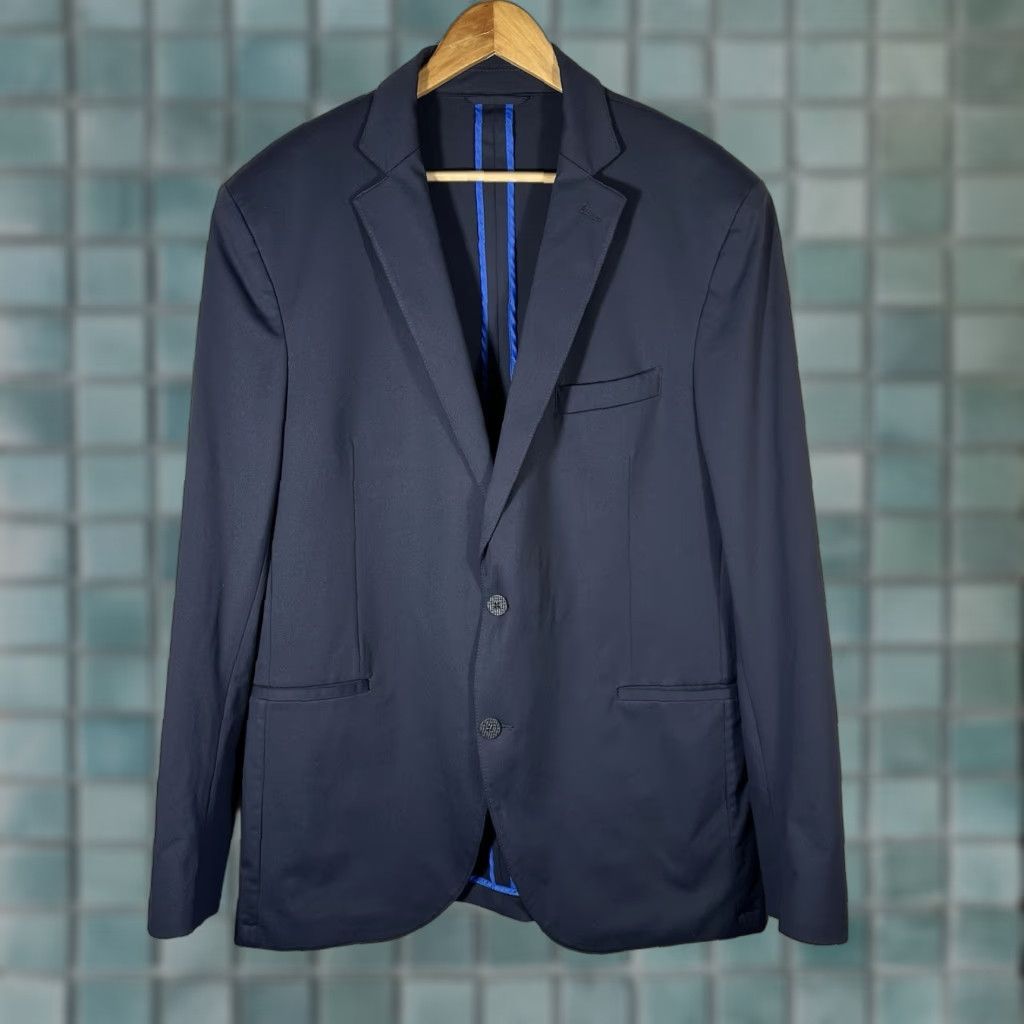 Vintage Twillory Blazer Sport Coat Mens 44L Blue Solid Long Jacket Notch Lapel Double-Vented Stretch Performance Size 44R - 1 Thumbnail