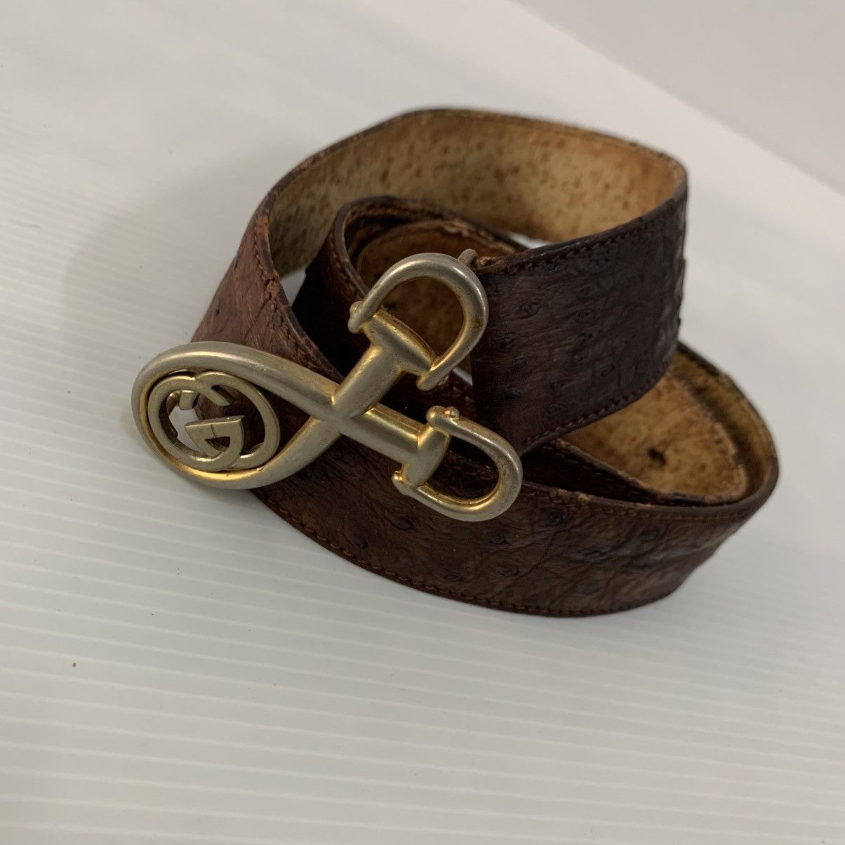 Gucci Gucci Vintage Ostrich Leather Belt Size 34 - 1 Thumbnail