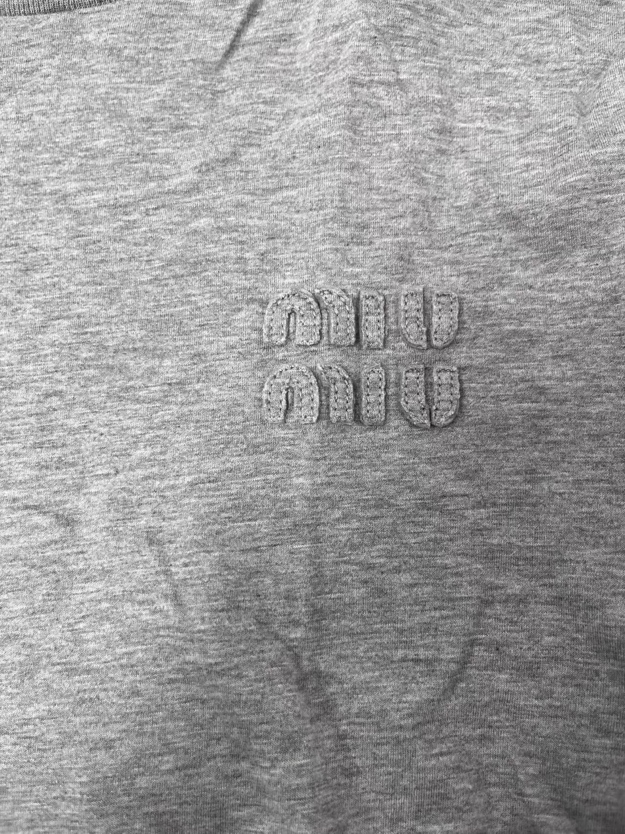 Miu Miu MIU MIU logo-embroidered dropped long tee wmn gray S Size S / US 4 / IT 40 - 3 Thumbnail