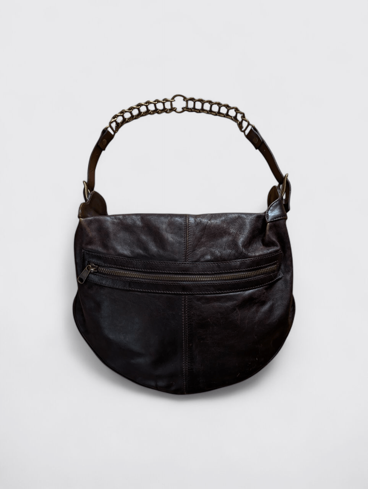 Fendissime Brown Leather Vintage Hobo Shoulder Bag, Women's