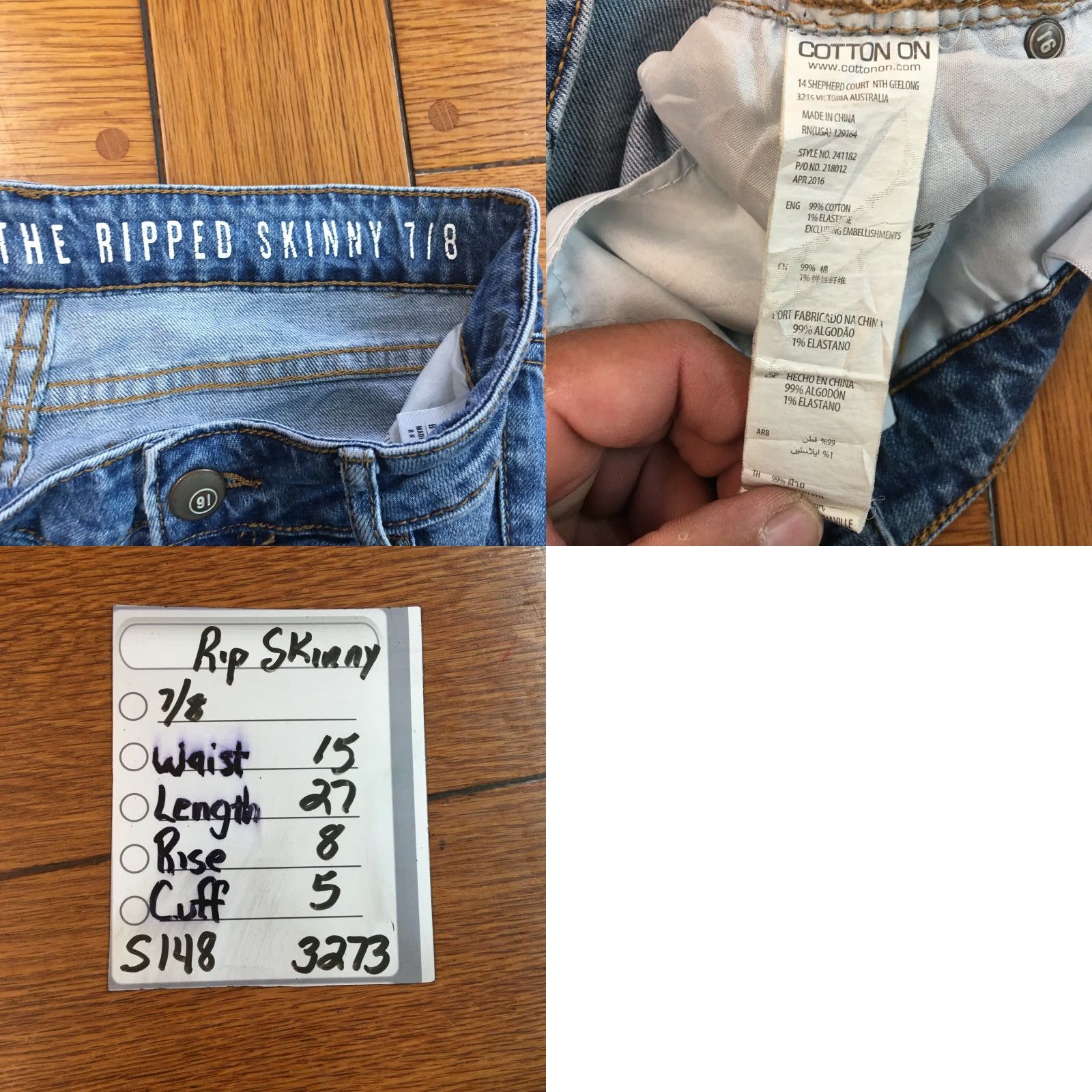 Cotton On Cotton On Womens Jeans Skinny Blue 7/8 Denim Regular 5-Pocket Distressed Slim Casual Size 28" / US 6 / IT 42 - 8 Thumbnail