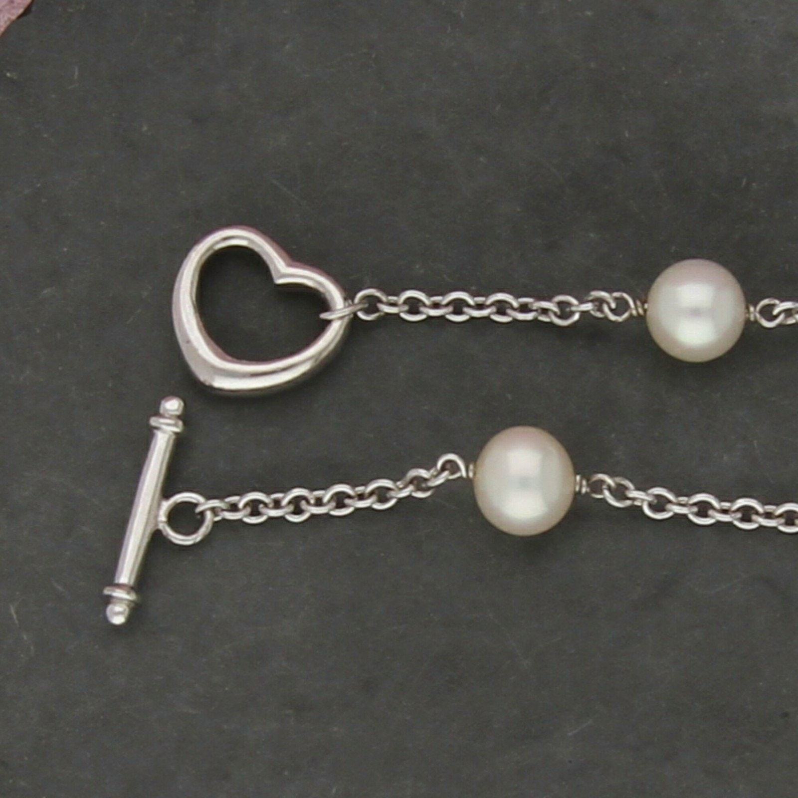 Sterling Silver sterling silver pearl & heart station toggle bracelet 7.5in Size ONE SIZE - 3 Thumbnail
