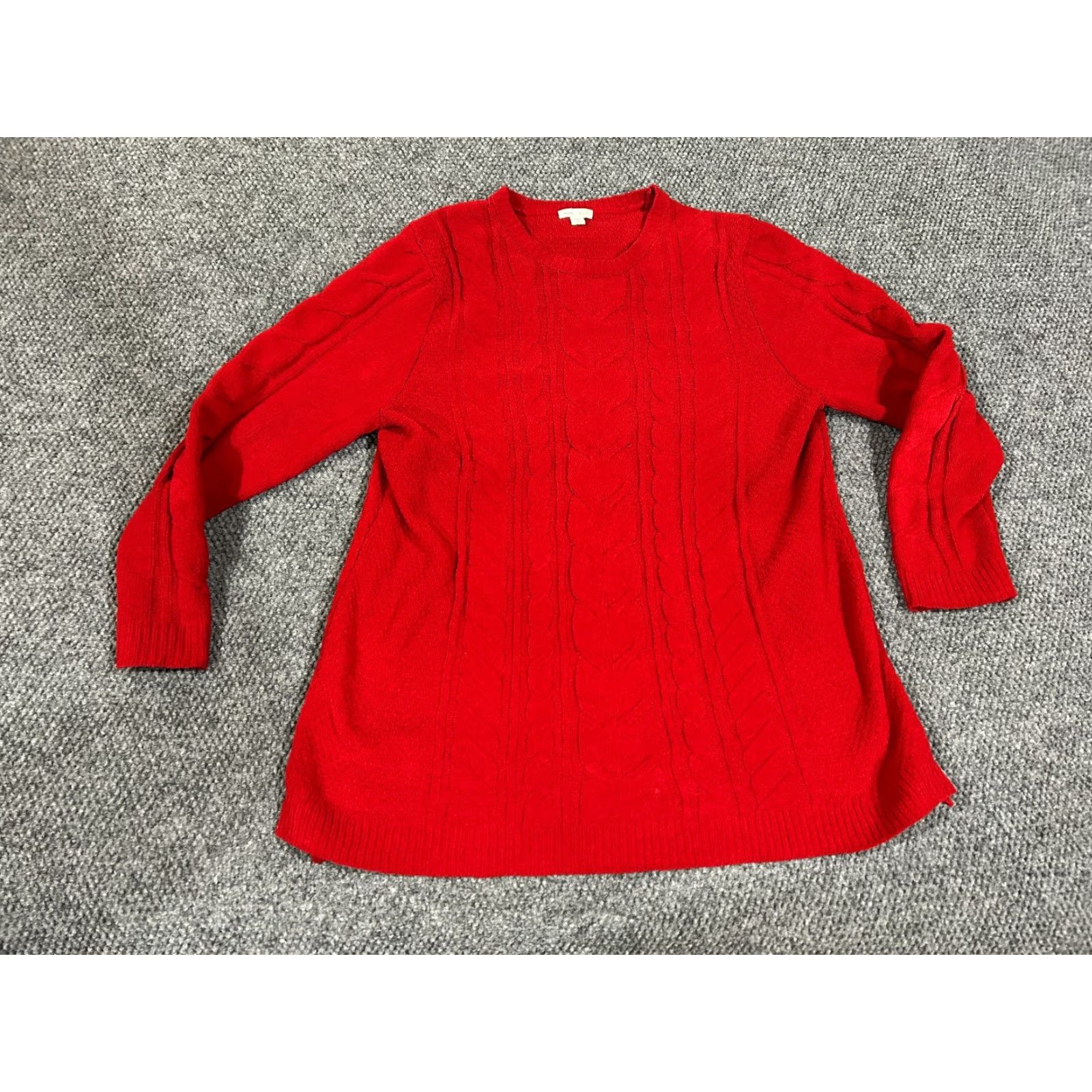 J. Jill J. Jill Sweater Womens L Red Cable-Knit Crewneck Pullover Cozy Soft Size L / US 10 / IT 46 - 2 Thumbnail
