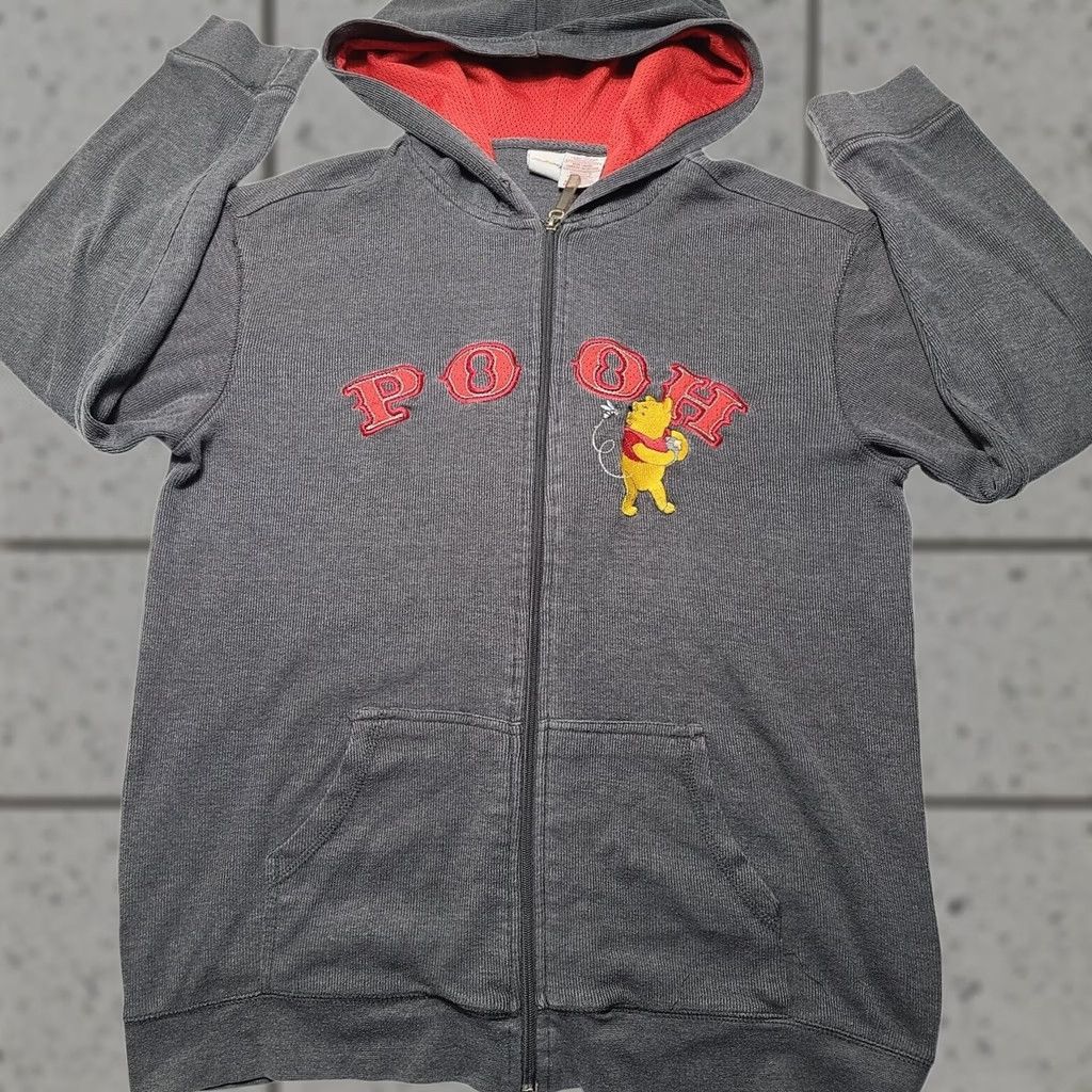 Disney Disney Winnie the Pooh Full Zip Hoodie Sweatshirt Large Gray Embroidered Women's Size L / US 10 / IT 46 - 1 Thumbnail