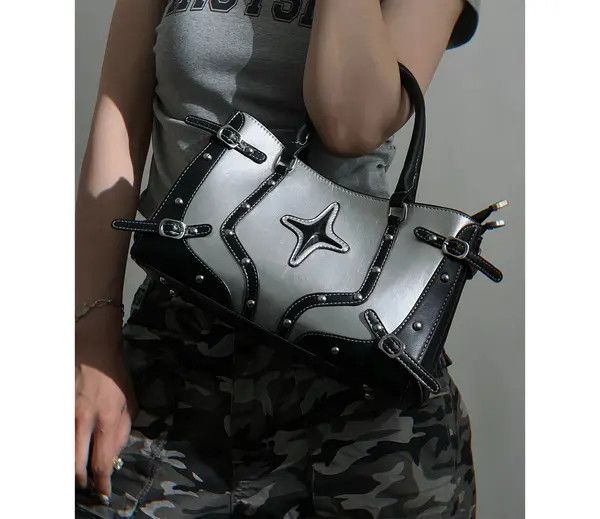 VIBE Rivets Pu Leather Black Gothic Shoulder Bag Size ONE SIZE - 2 Thumbnail
