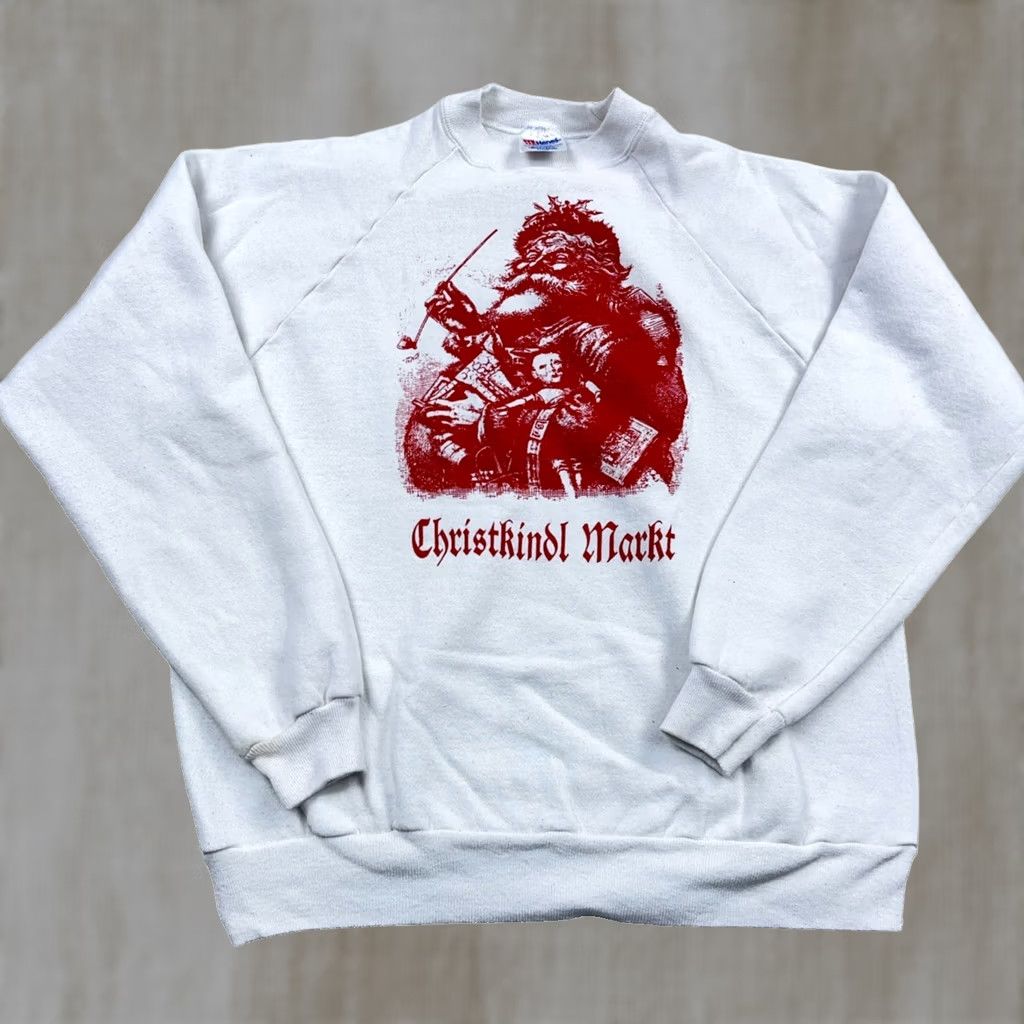 Hanes Vintage Hanes Sweatshirt Men XL White Crewneck Santa Claus Graphic Print 90s Christmas Spooky Classic Hipster 80s Retro Dogs Cats Size US XL / EU 56 / 4 - 1 Thumbnail