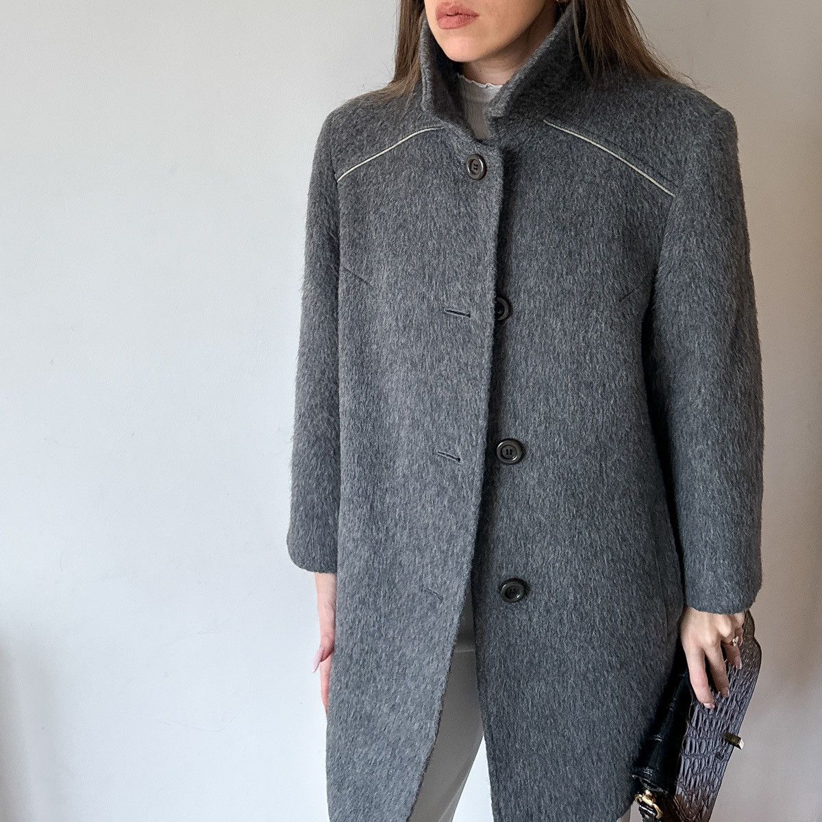 Vintage Weinberg Paris fuzzy grey midi wool coat France Size S / US 4 / IT 40 - 5 Thumbnail