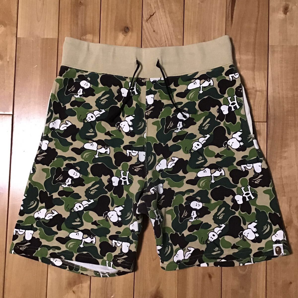 image of Bape × Peanuts Snoopy Abc Camo Sweat Shorts A Bathing Ape in Green Camo, Men's (Size 30)