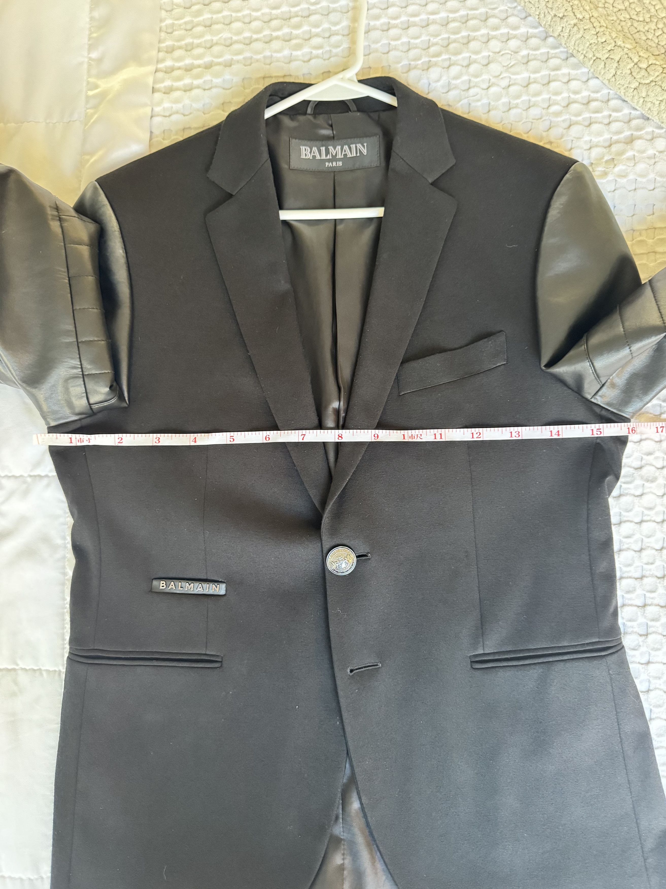 Balmain Balmain Leather Sleeve Rhinestone Logo Blazer Jacket Size US S / EU 44-46 / 1 - 13 Thumbnail