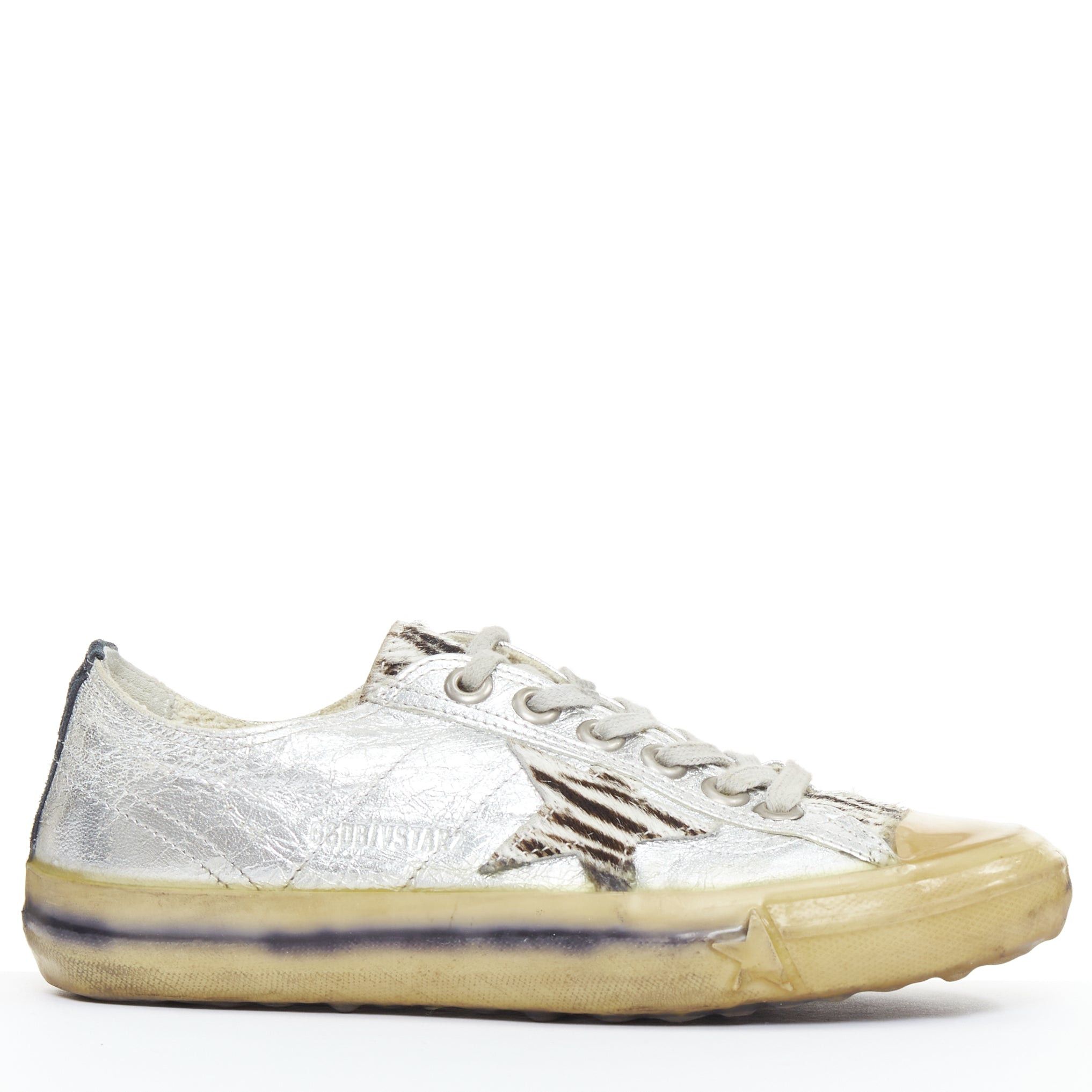 Golden Goose GOLDEN GOOSE May grey suede leopard calf hair silver lace distressed sneakers EU37 Size US 7 / IT 37 - 1 Thumbnail