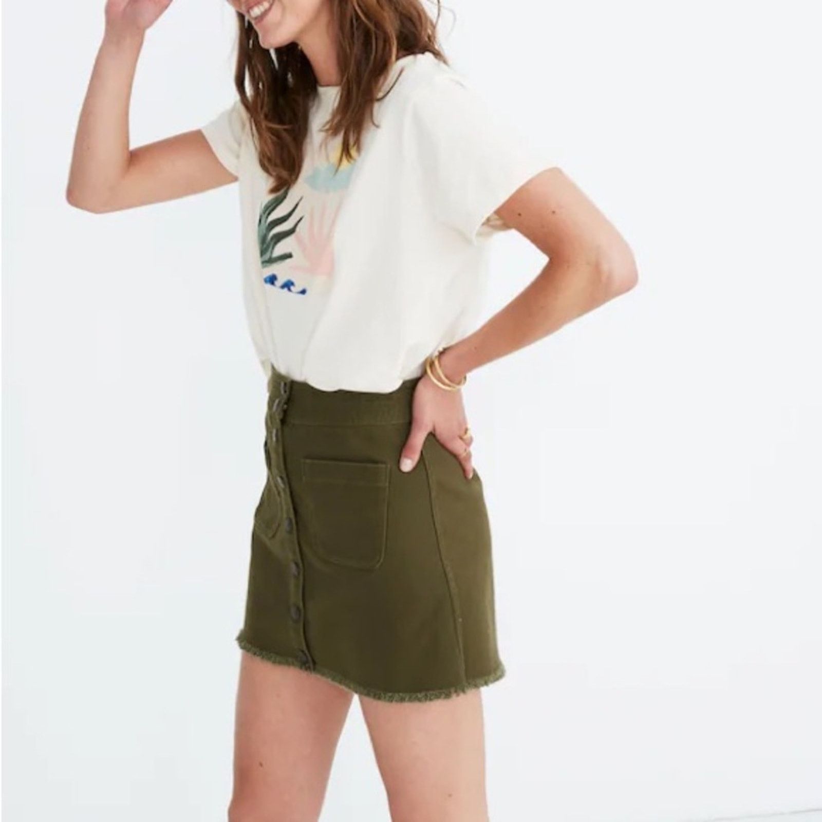 Madewell Madewell Raw-Hem A-Line Mini Skirt Womens 0 Stretch Kale Size 25" / US 0 / IT 36 - 2 Thumbnail