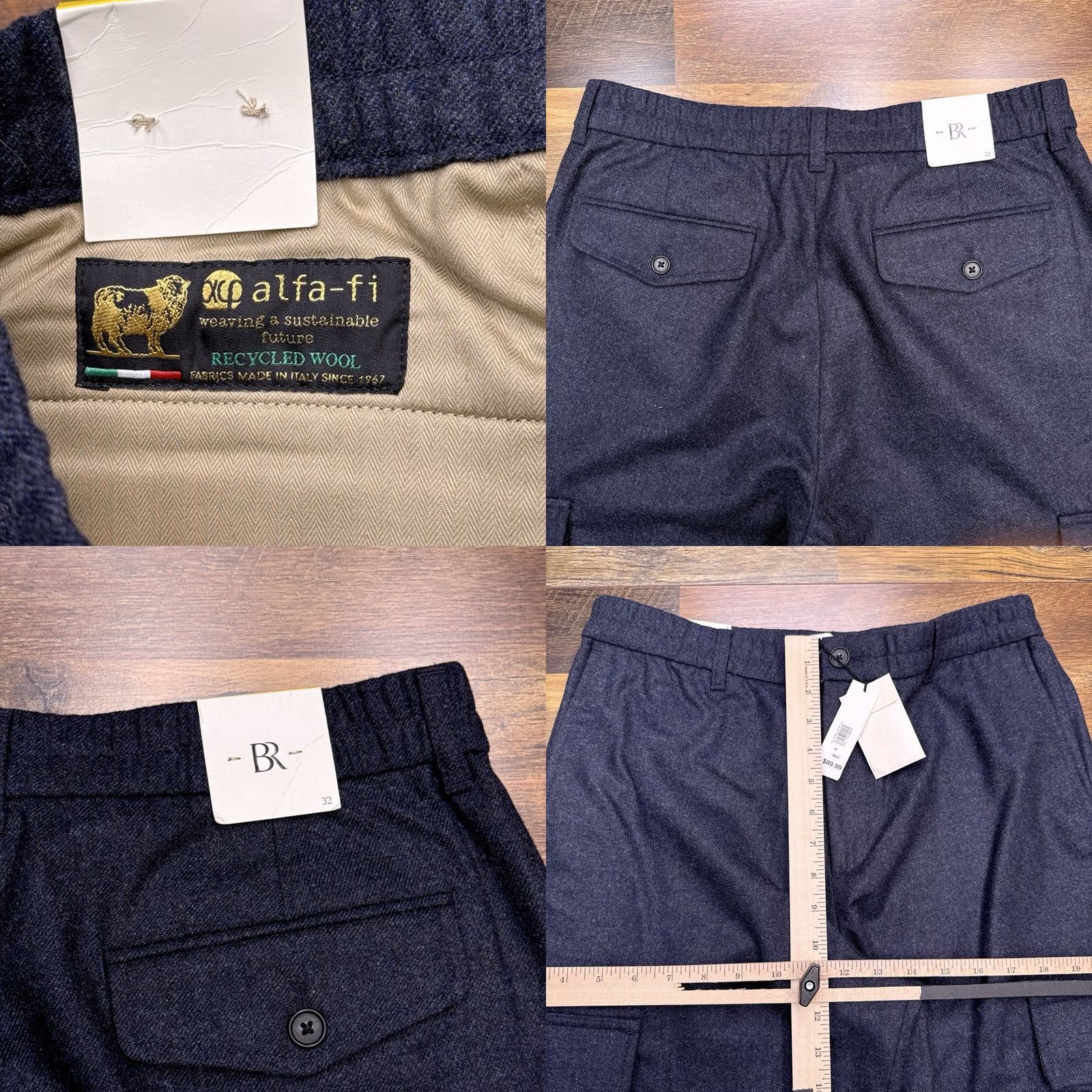 Banana Republic Banana Republic Pants Mens 32 Navy Wool Flannel Elastic Waist Straight Leg Cargo Zip Button Dry Clean Only Size US 32 / EU 48 - 8 Thumbnail